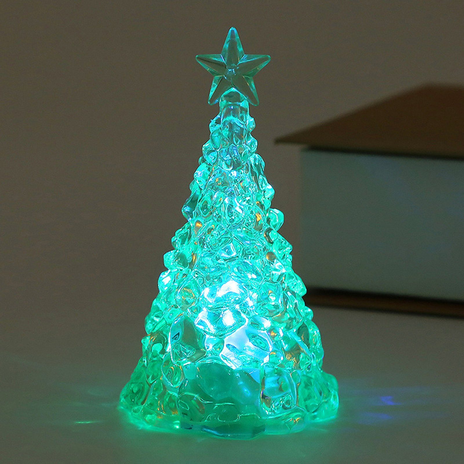 Rutaqian LED Nachtlicht 4 Stück Weihnachtsbaum Nachtlicht Heiligabend Geschenk LED Kerzenlicht, Weihnachtsdekorationen Desktop Ornament Kristall Nachtlicht Grün | Nachtlichter