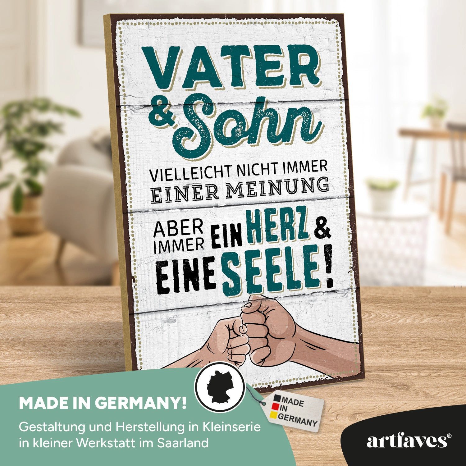 ARTFAVES Holzbild Schild mit Spruch - VATER & SOHN - Ein Herz und eine Seele - Vatertag – Bild 2 von 5