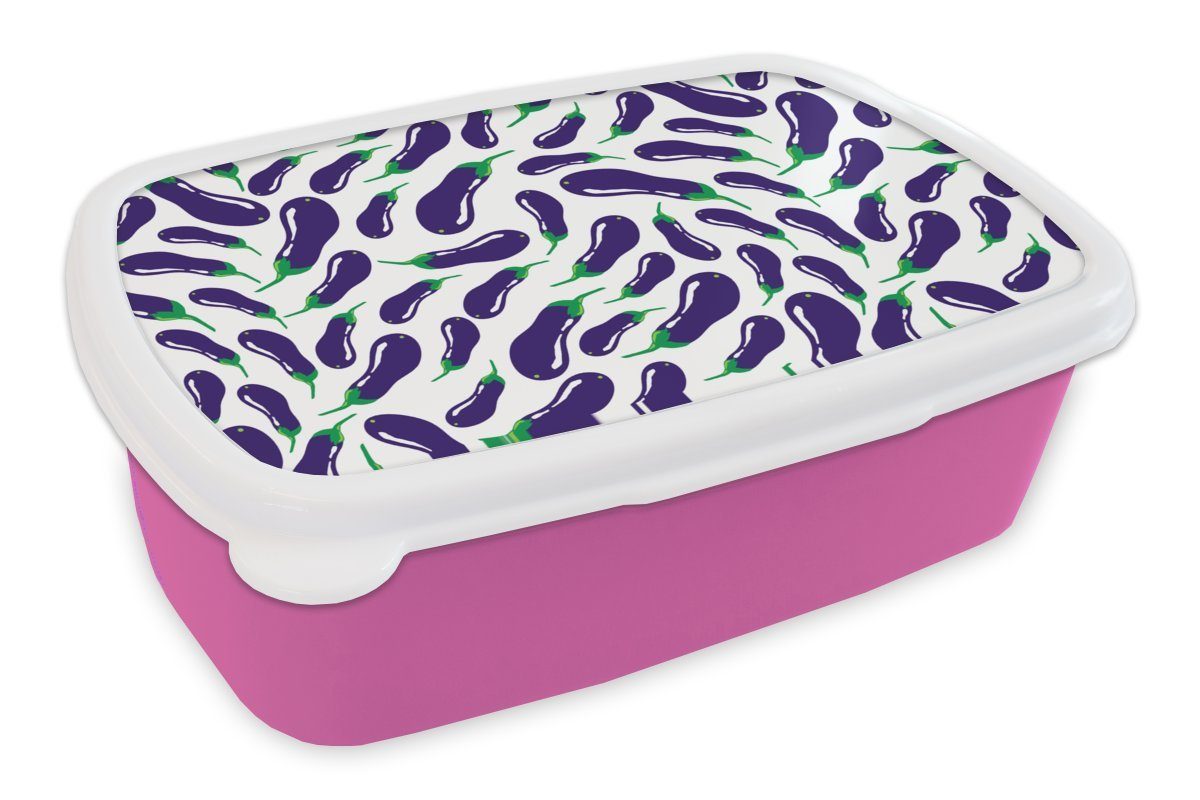 Aubergine (2-tlg), Gemüse - rosa Kunststoff, Lunchbox Muster, für MuchoWow Mädchen, Erwachsene, - Kunststoff Snackbox, Brotdose Kinder, Brotbox