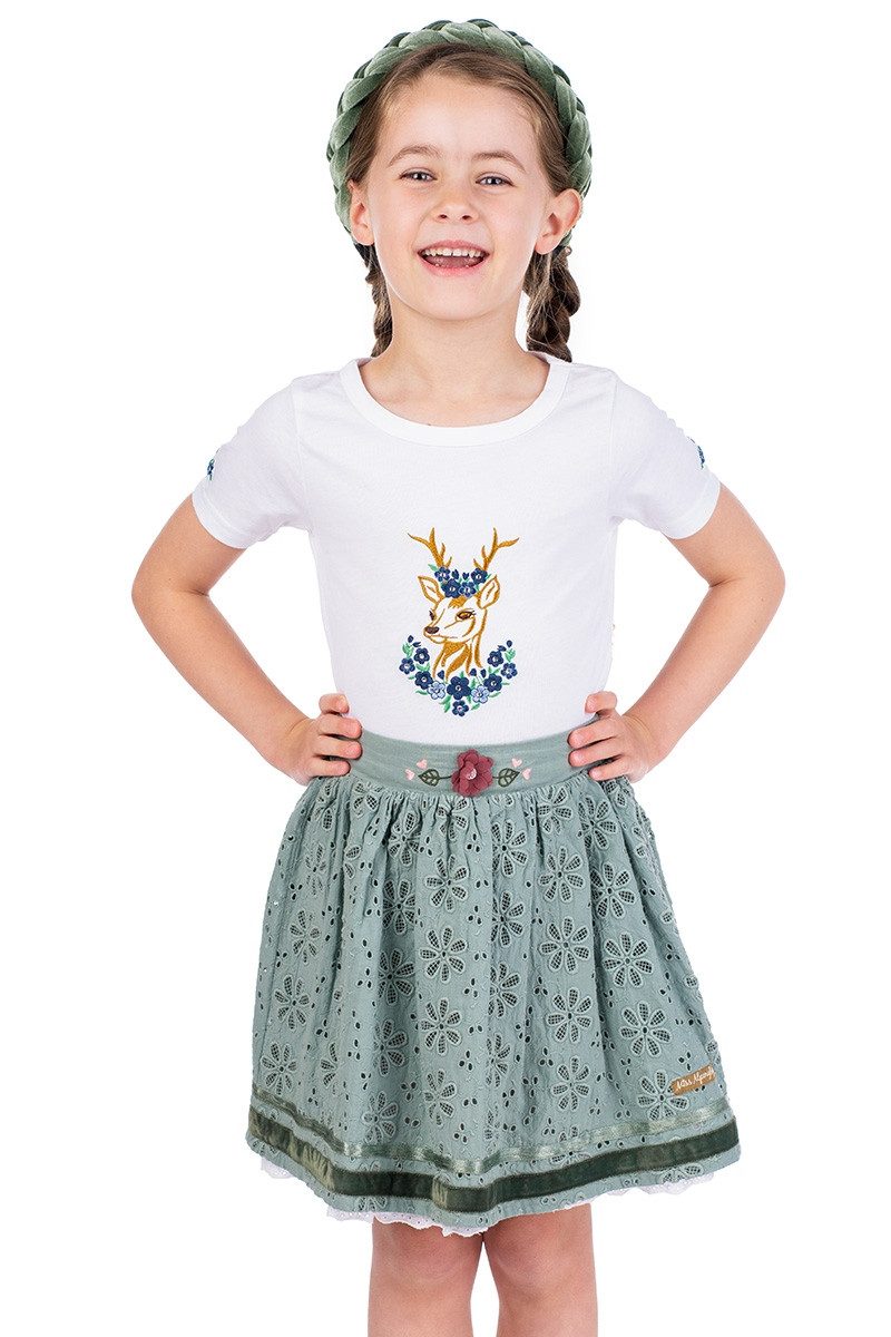 Isar-Trachten Trachtenbluse Trachtenshirt Kind - BLUMENREHLEIN - weiß/blau