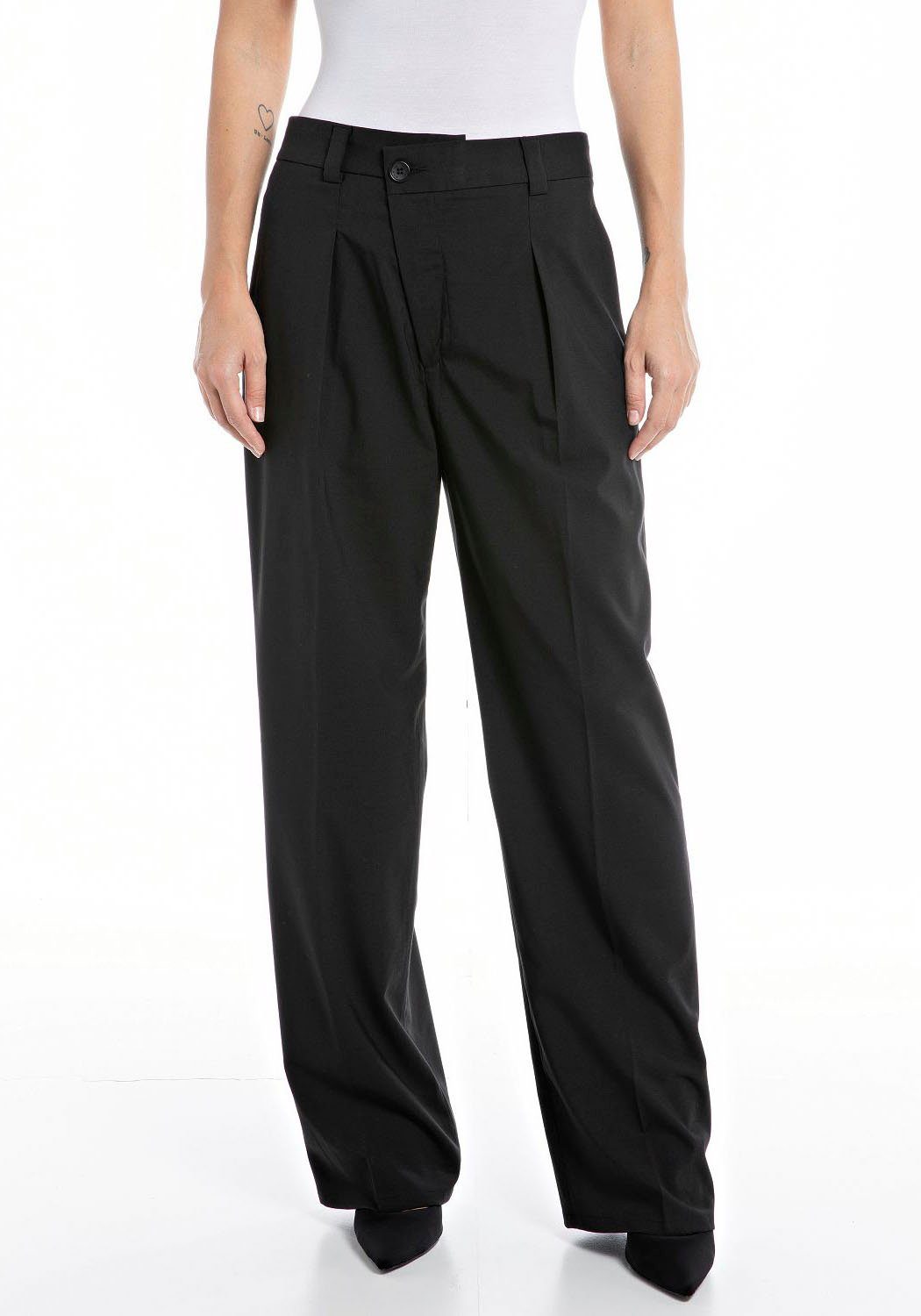 Bundfaltenhose black Replay