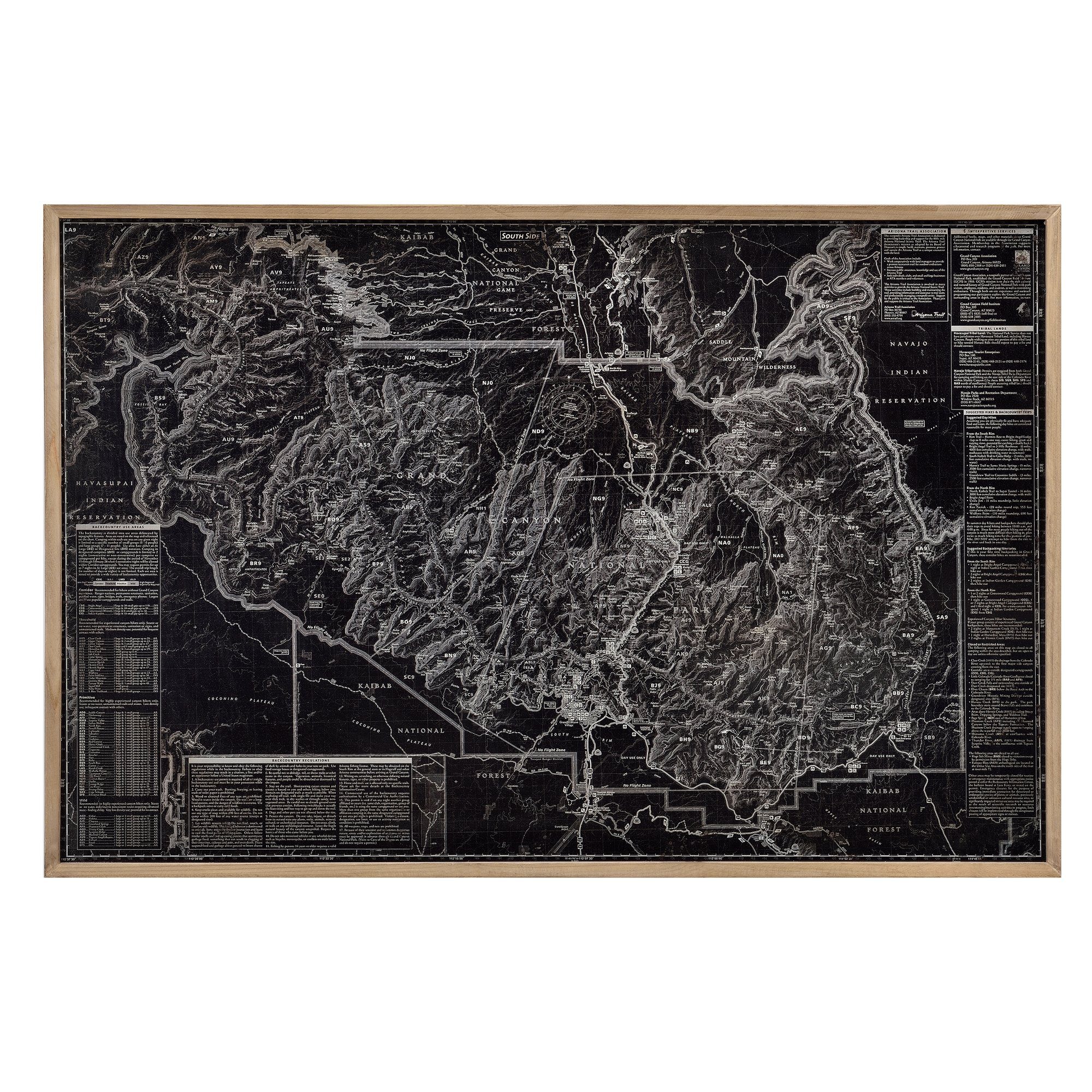 Wandbild, Aluminiumplatte Karte Canyon Grand Gerahmt art.work auf Canyon Grand 120x80 Map,