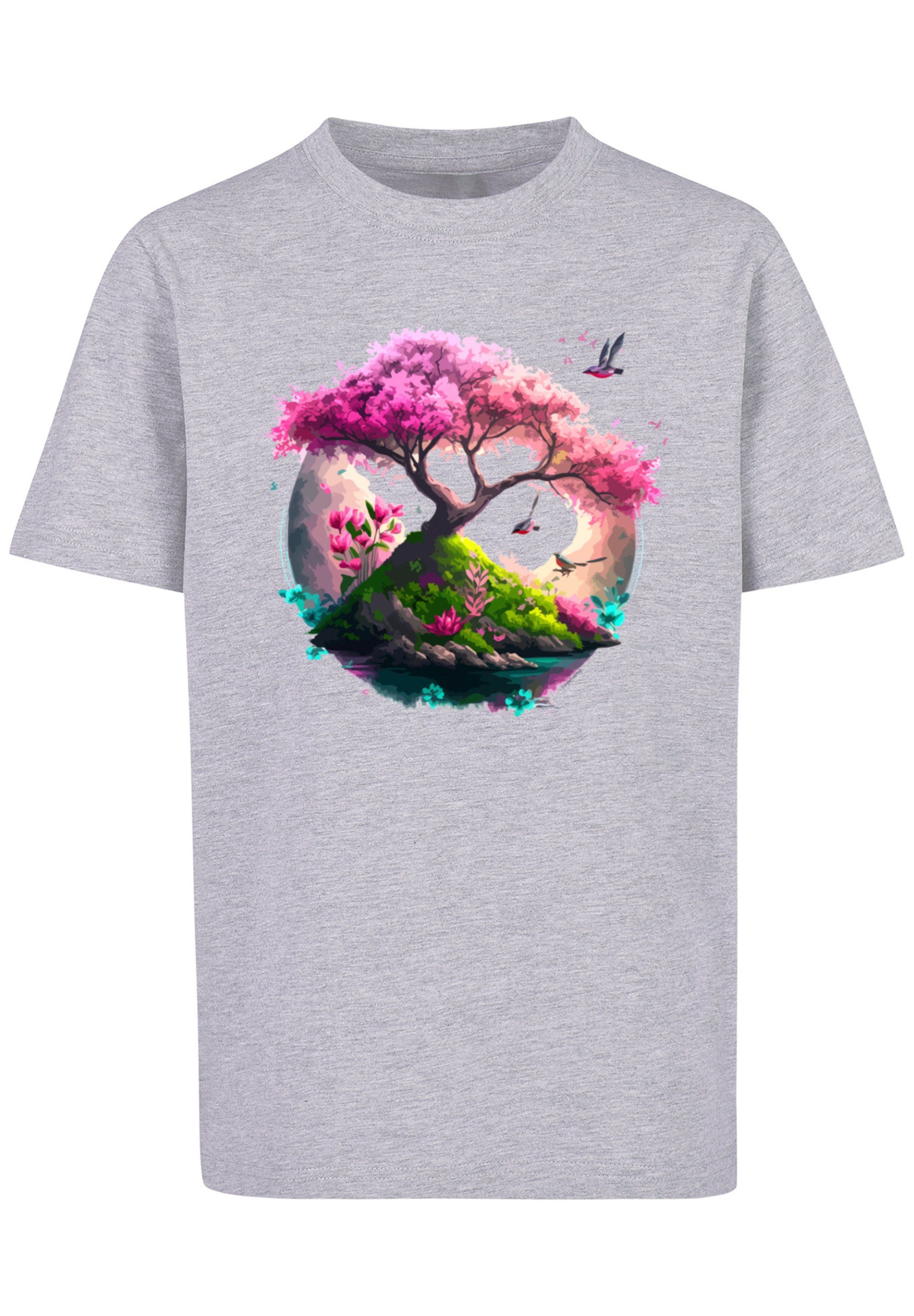 T-Shirt Unisex Print Kirschblüten grey heather Baum Tee F4NT4STIC