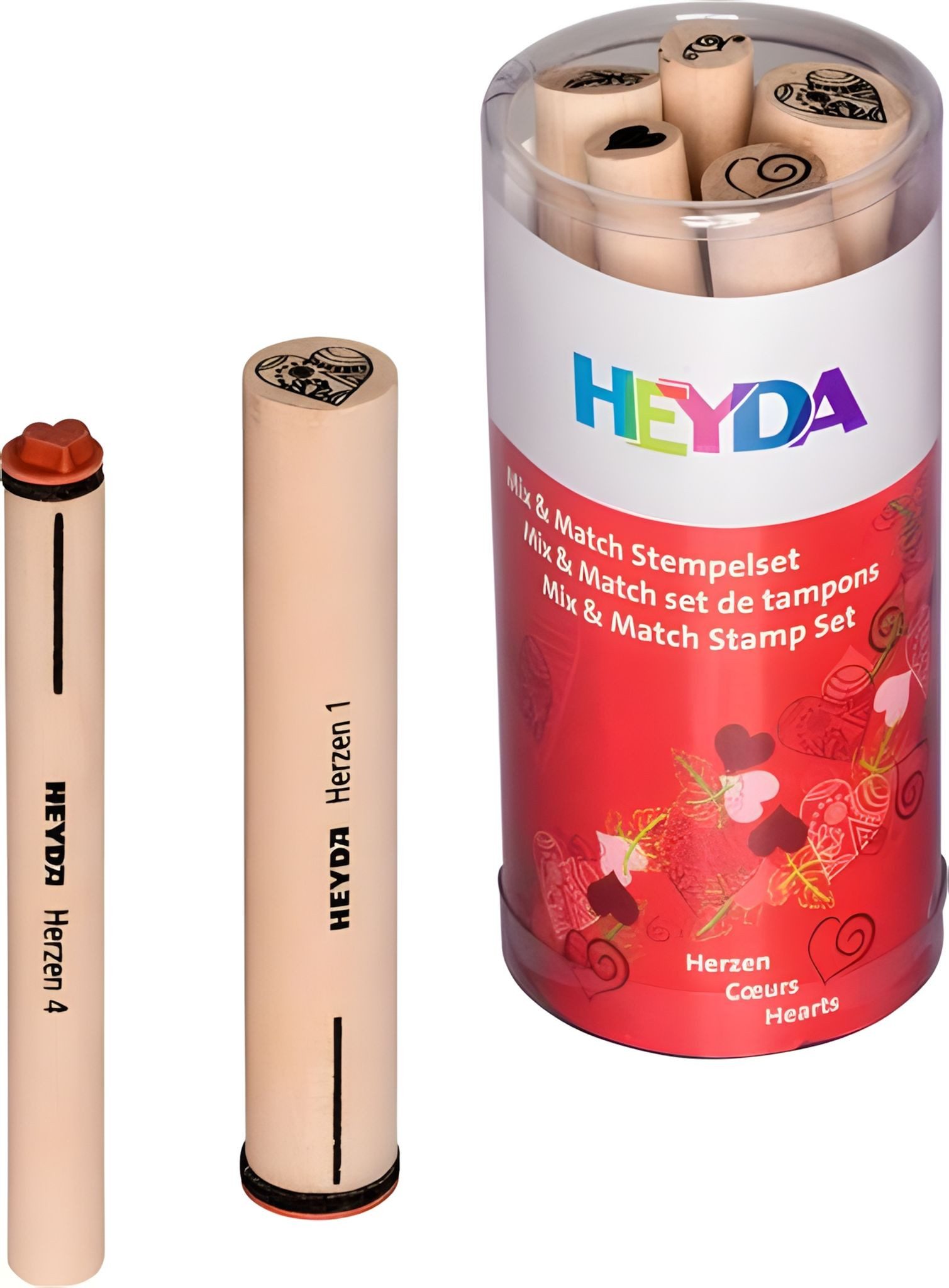 Heyda Stempel HEYDA 204888441 Stempel-Set Mix& Match Herzen Holz