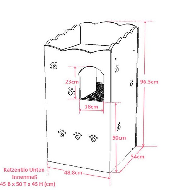 CatS Design Katzentoilette “CatS Design Katzenklo hochwertig Holz Katzentoilet”, 48,8 x 54 x 96,5 cm–hochwertig solider holz-edel Designmöbel-Extreme starke Konstruktion-katzenklo