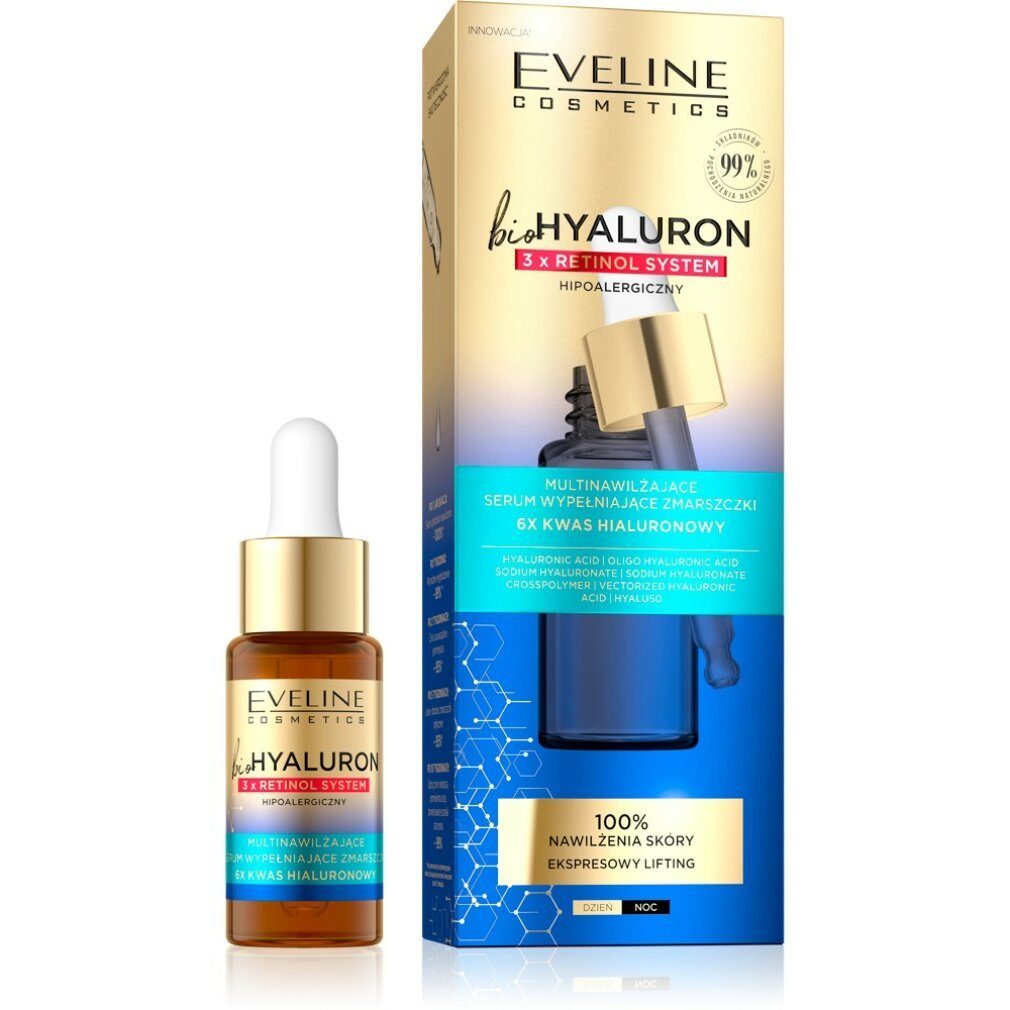 Eveline Cosmetics Tagescreme bioHYALURON 3xRetinol System Faltenauffüllendes Serum 18ml