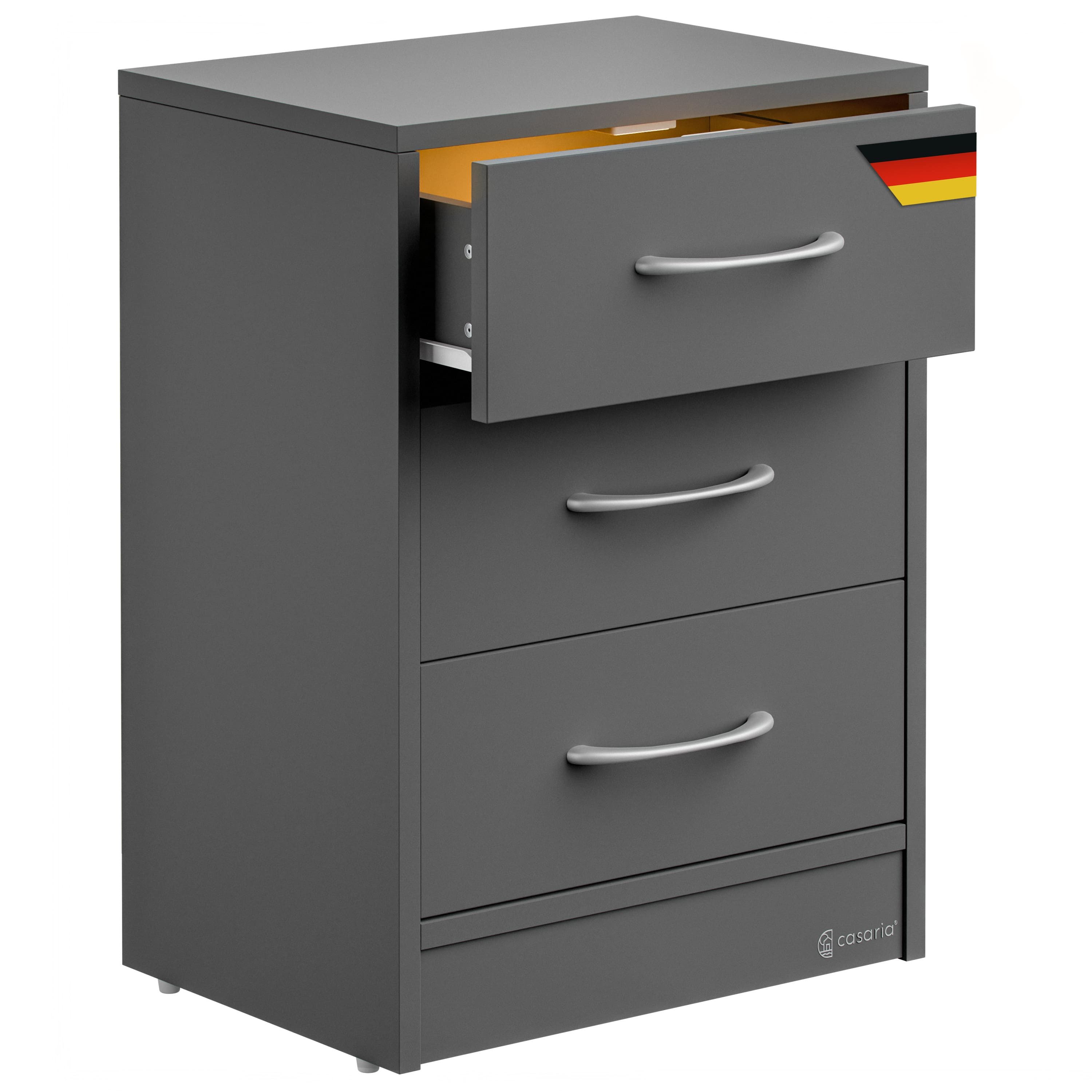 Casaria Nachttisch Eloise (1-St), mit LED 3 Schubladen Kabelführung Wandbefestigung Boxspringbett