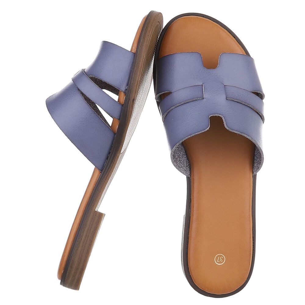 Ital-Design Komfortable Damensandalen mit gekreuzten Riemen für Freizeit Pantolette (91409263) Blockabsatz Pantoletten in Blau