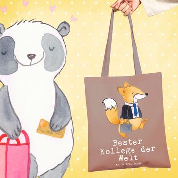 Mr. & Mrs. Panda Tragetasche Fuchs Bester Kollege der Welt - Braun Pastell - Geschenk, Mitarbeiter (1-tlg), Lange Tragegriffe