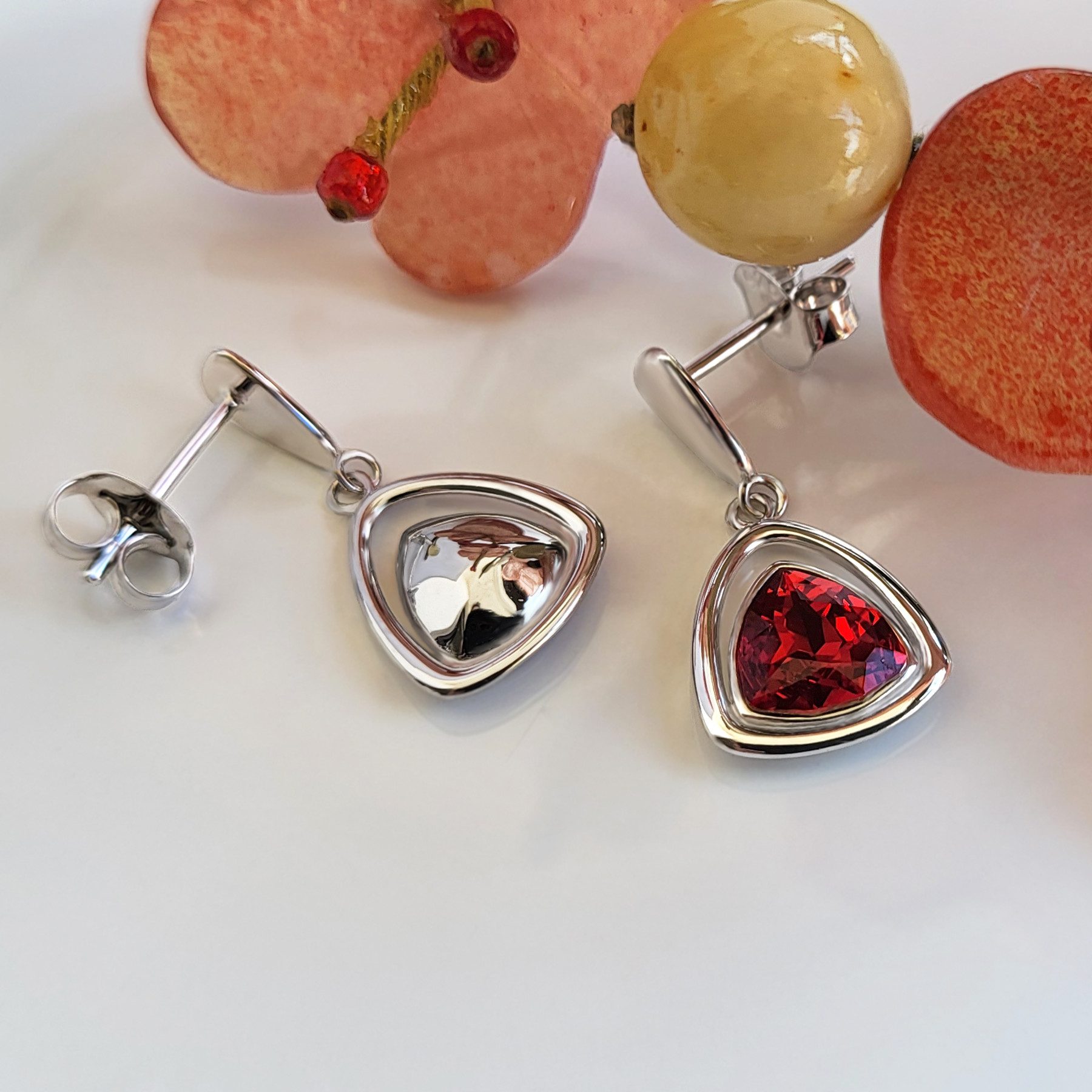 Schöner-SD Paar Ohrhänger Dreieck Stecker Ohrringe Trilliant Kristall hängend 925 Silber Rhodium, Silberohrringe mit Markenkristall