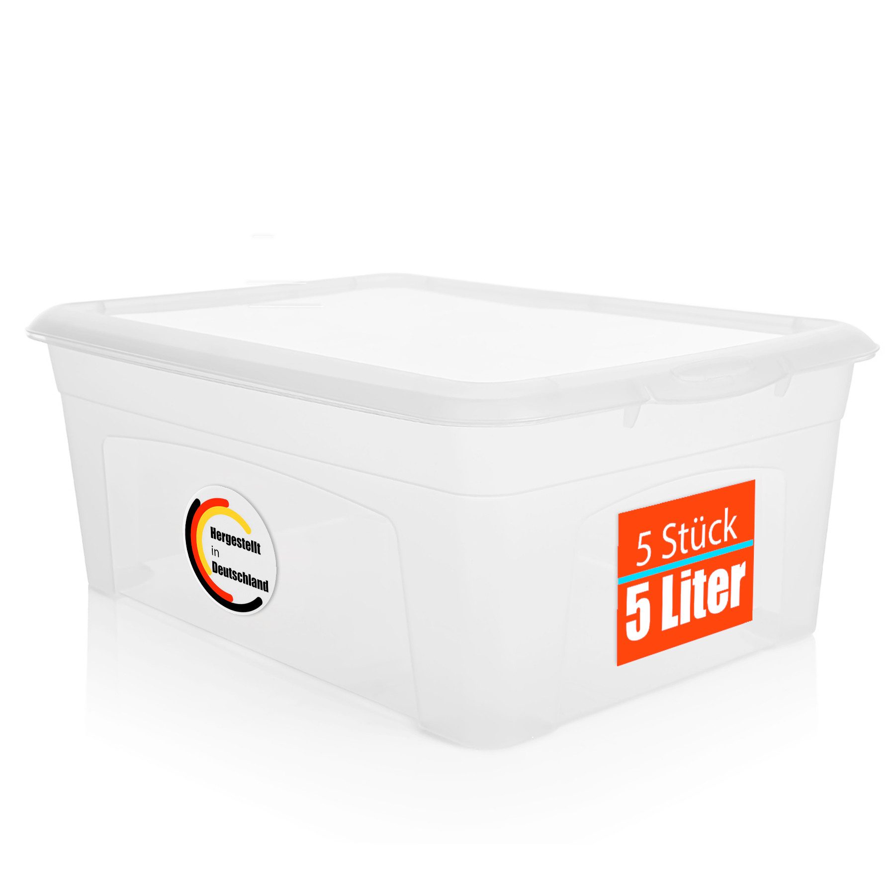 Aufbewahrungsbox 5 Stück Plastikboxen mit Deckel 5L luftdicht & stapelbar