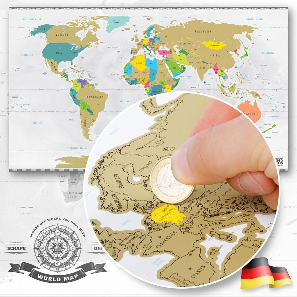 Rubbel Weltkarte zum rubbeln Scratch Off Rubbelposter Poster Landkarte Wandbild