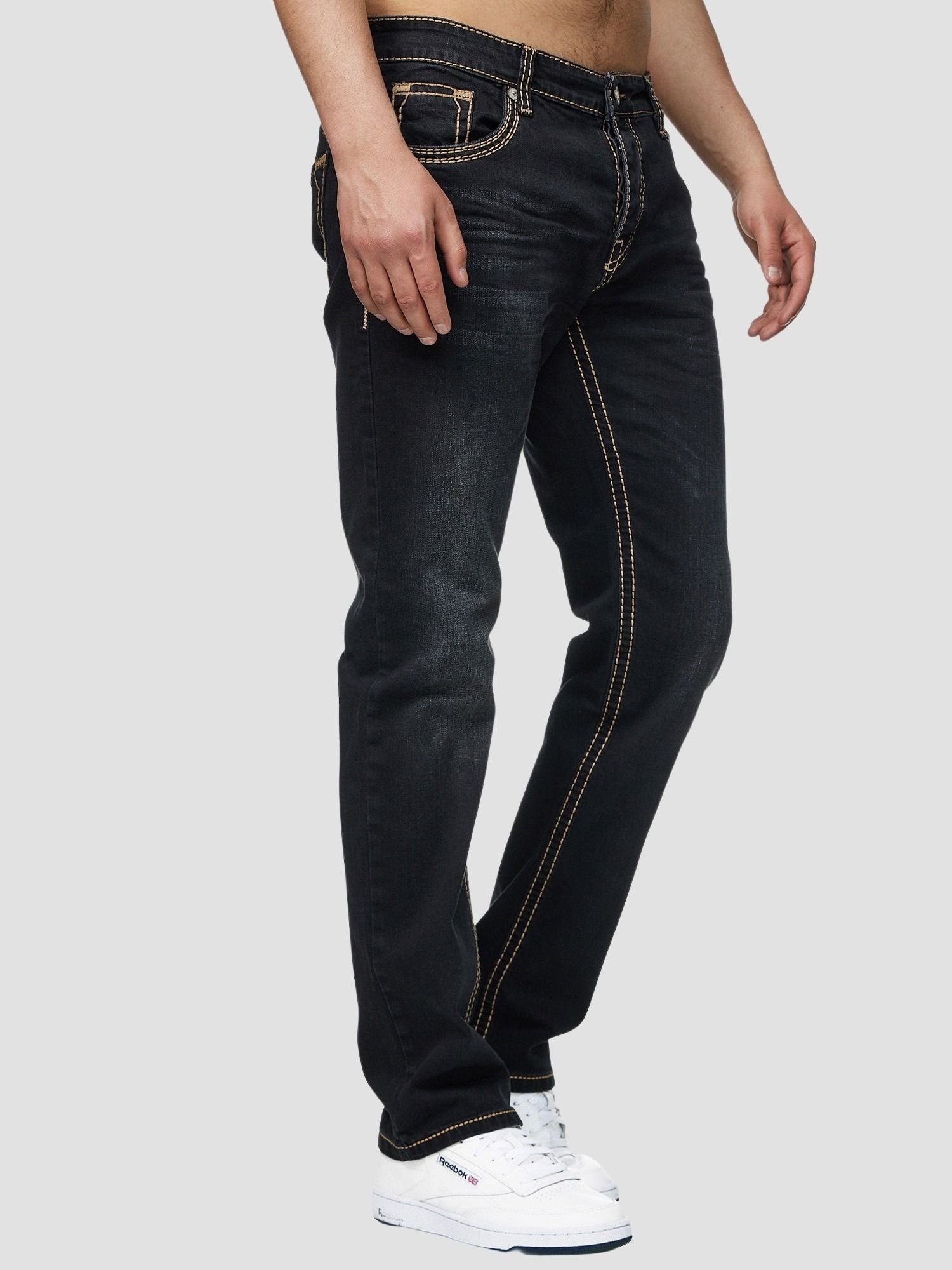 John Kayna Slim-fit-Jeans Herren Jeans Regular Fit Denim Jeanshose Herrenjeans Designer Herrenho (Jeanshose Designerjeans Bootcut, 1-tlg) Freizeit,Casual Schwarz