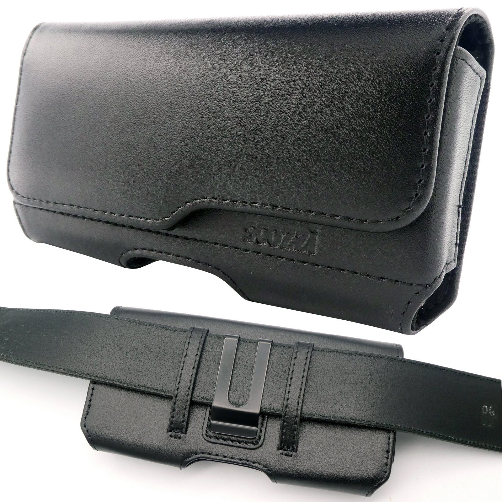 scozzi Handytasche Gürtel Echt Leder Handy Gürteltasche Tasche Handyhalterung Universal