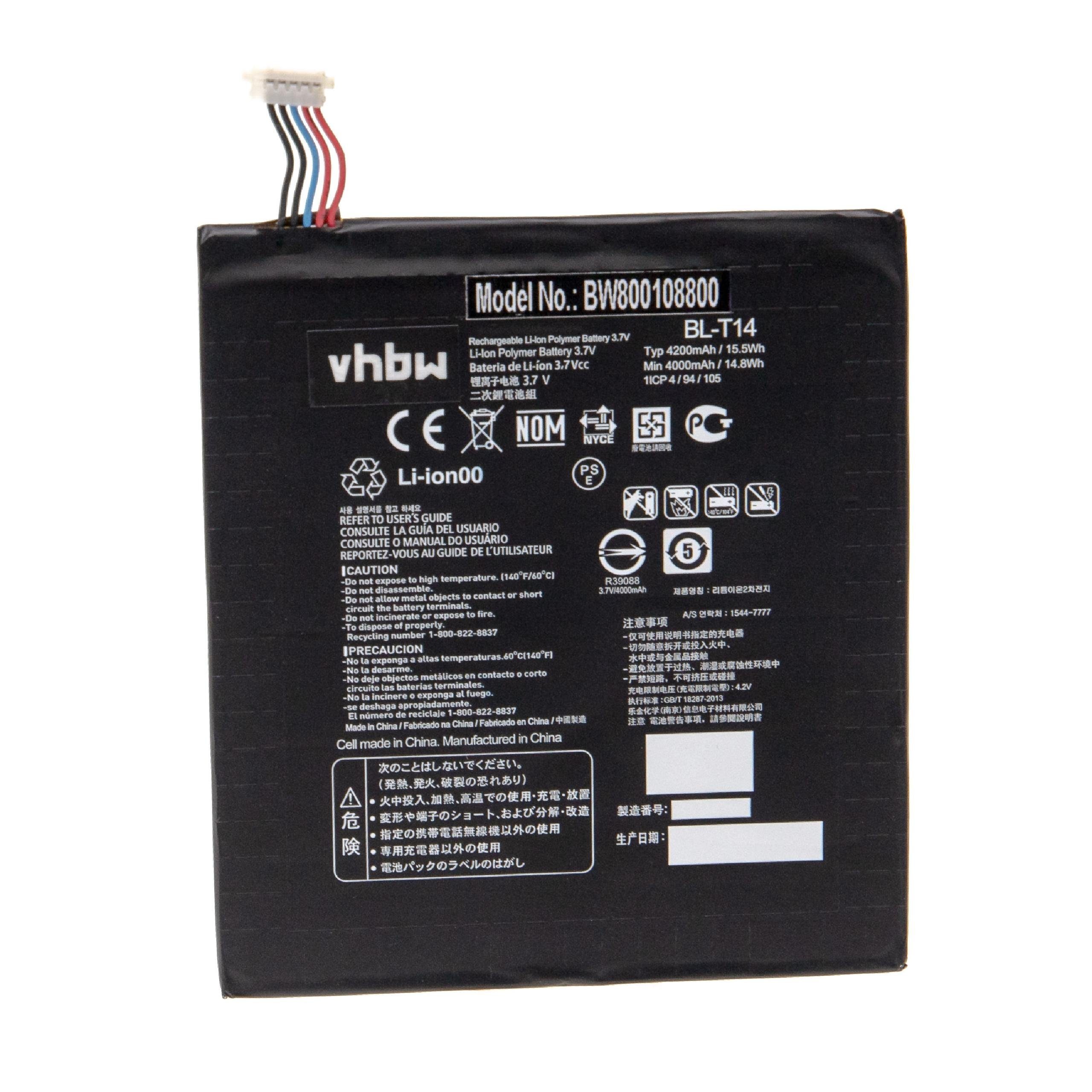 vhbw kompatibel mit LG G Pad V495, F7, 8.0, V490 Tablet-Akku Li-Polymer 4200 mAh (3,7 V)