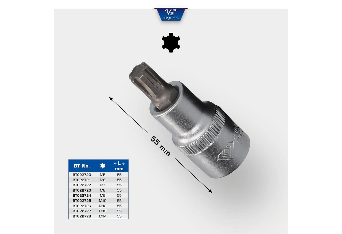 Thumbnail - Brilliant Tools Bohrer- und Bitset 1/2" RIBE-Bit-Stecknuss, 55 mm lang, M13