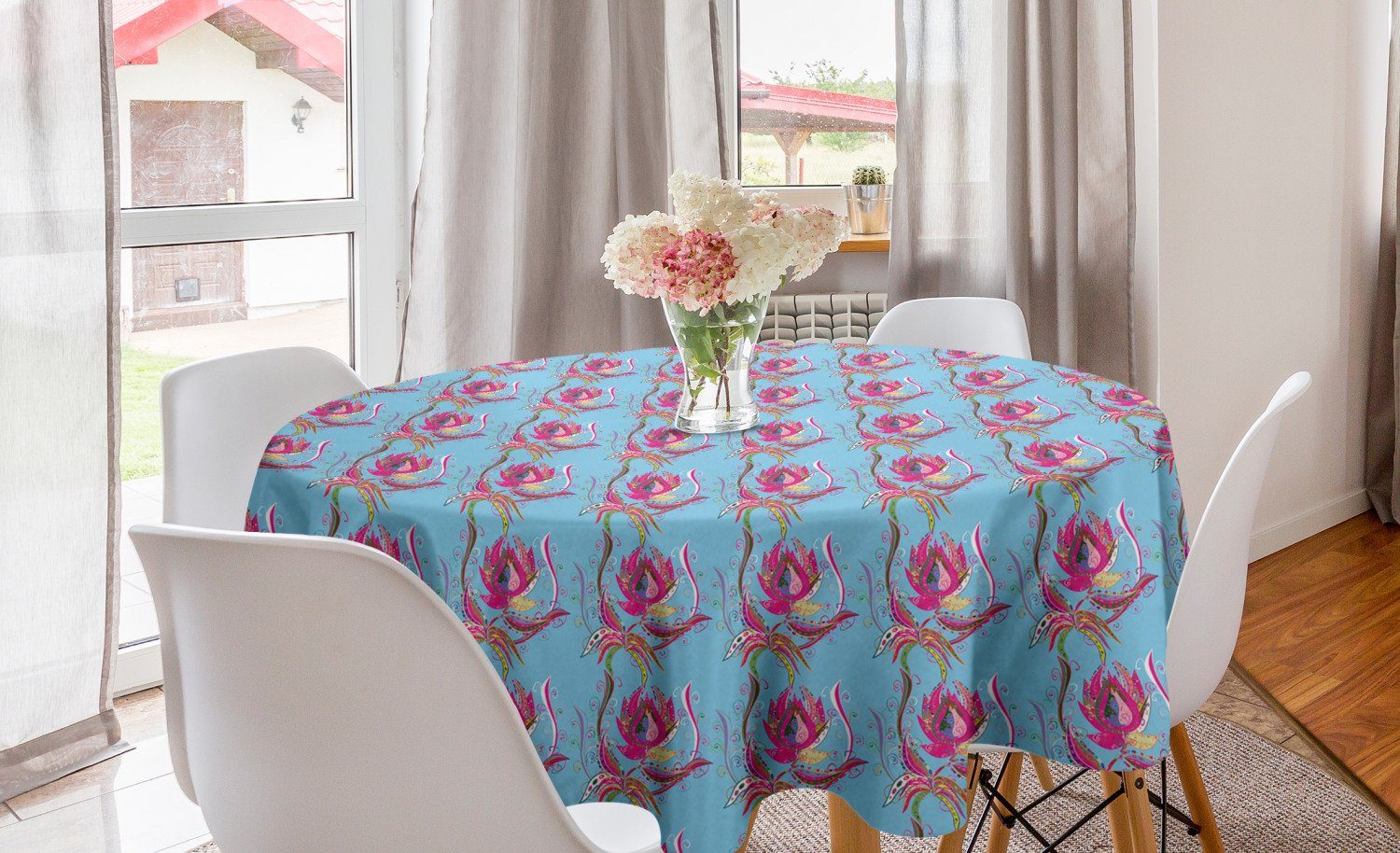 Abakuhaus Tischdecke Kreis Tischdecke Abdeckung für Esszimmer Küche Dekoration, Blume Chaotische Boho Oriental Tulip