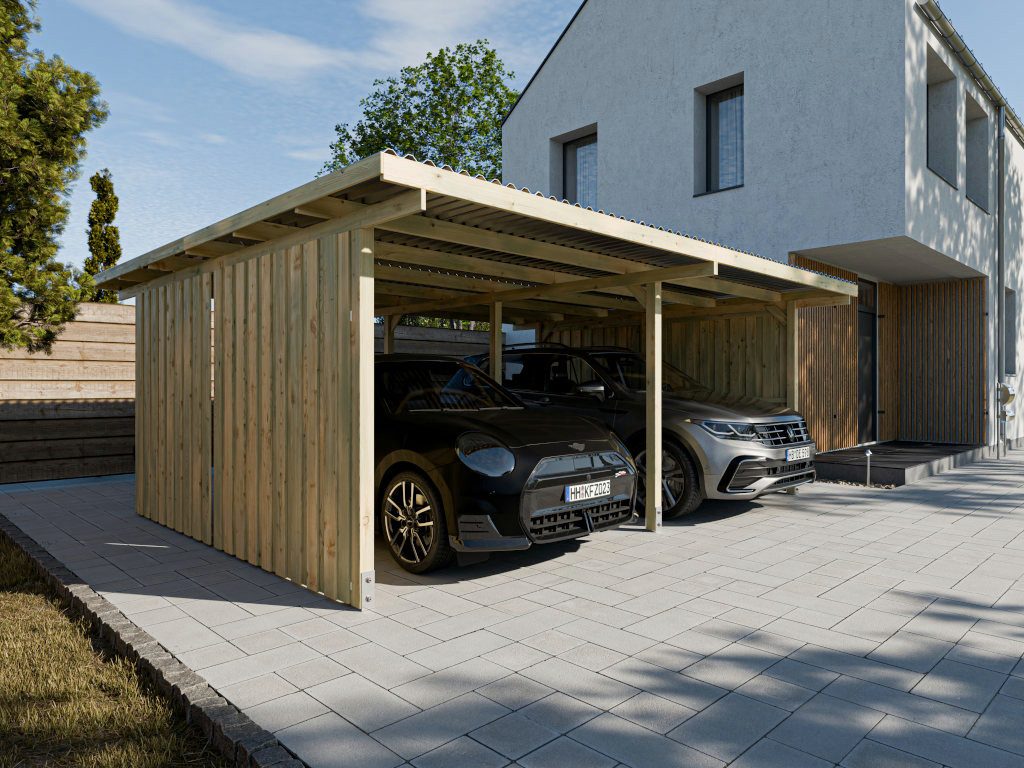 Woodtex Gartenhaus WOODTEX Carport, BxT: 595x495 cm, Gerätehaus aus Holz mit Flachdach, wetterfest & imprägniert
