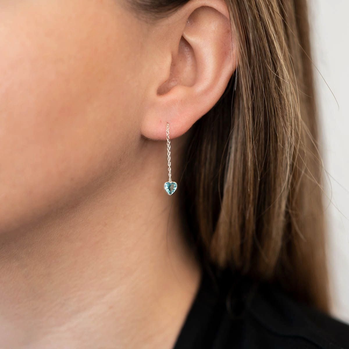 Materia Paar Ohrhänger Damen Silber Herz Zirkonia Hellblau filigran SO-480, 925 Sterling Silber