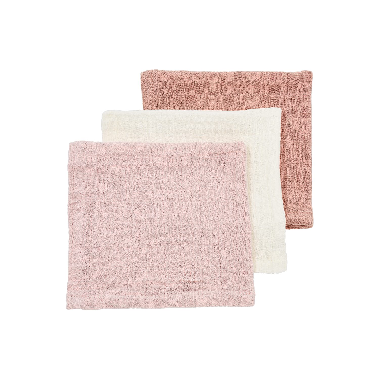 Meyco Baby Stoffwindeln Soft Rose/Rose/Natural (100% Baumwolle, 3-St), 30x30cm - 3-Pack