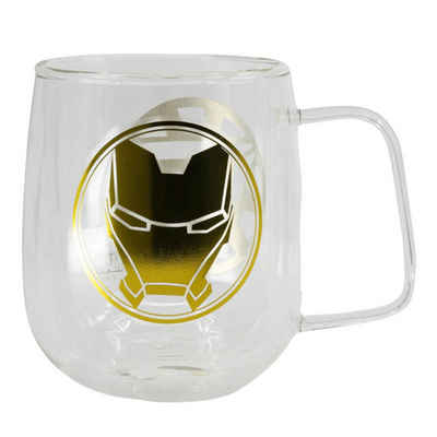 MARVEL Thermotasse Marvel Iron Man doppelwandige Kaffeetasse Glastasse 290 ml, Glas