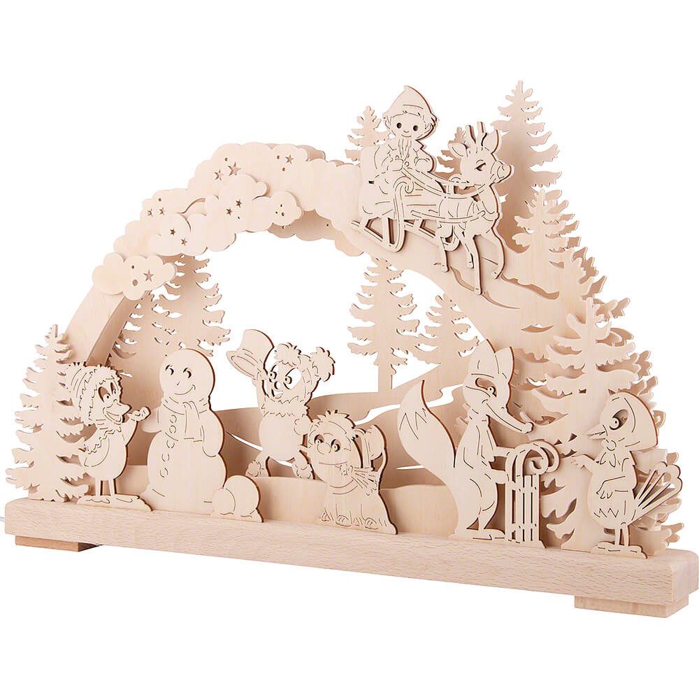 RATAGS Kunsthandwerk Schwibbogen 3D-Schwibbogen Pitti und Freunde beim Schneemannbau (43x28cm) von RATA