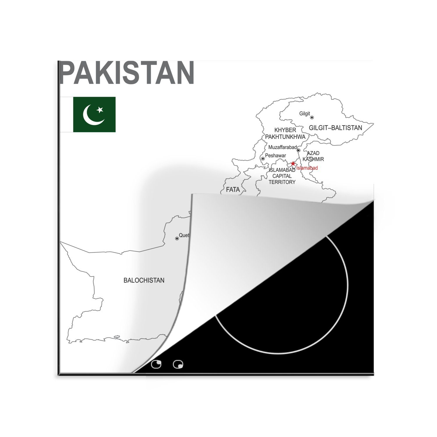 MuchoWow Herdblende-/Abdeckplatte Illustration von Pakistan und seinen Provinzen, Vinyl, (1 tlg), 78x78 cm, Ceranfeldabdeckung, Arbeitsplatte für küche
