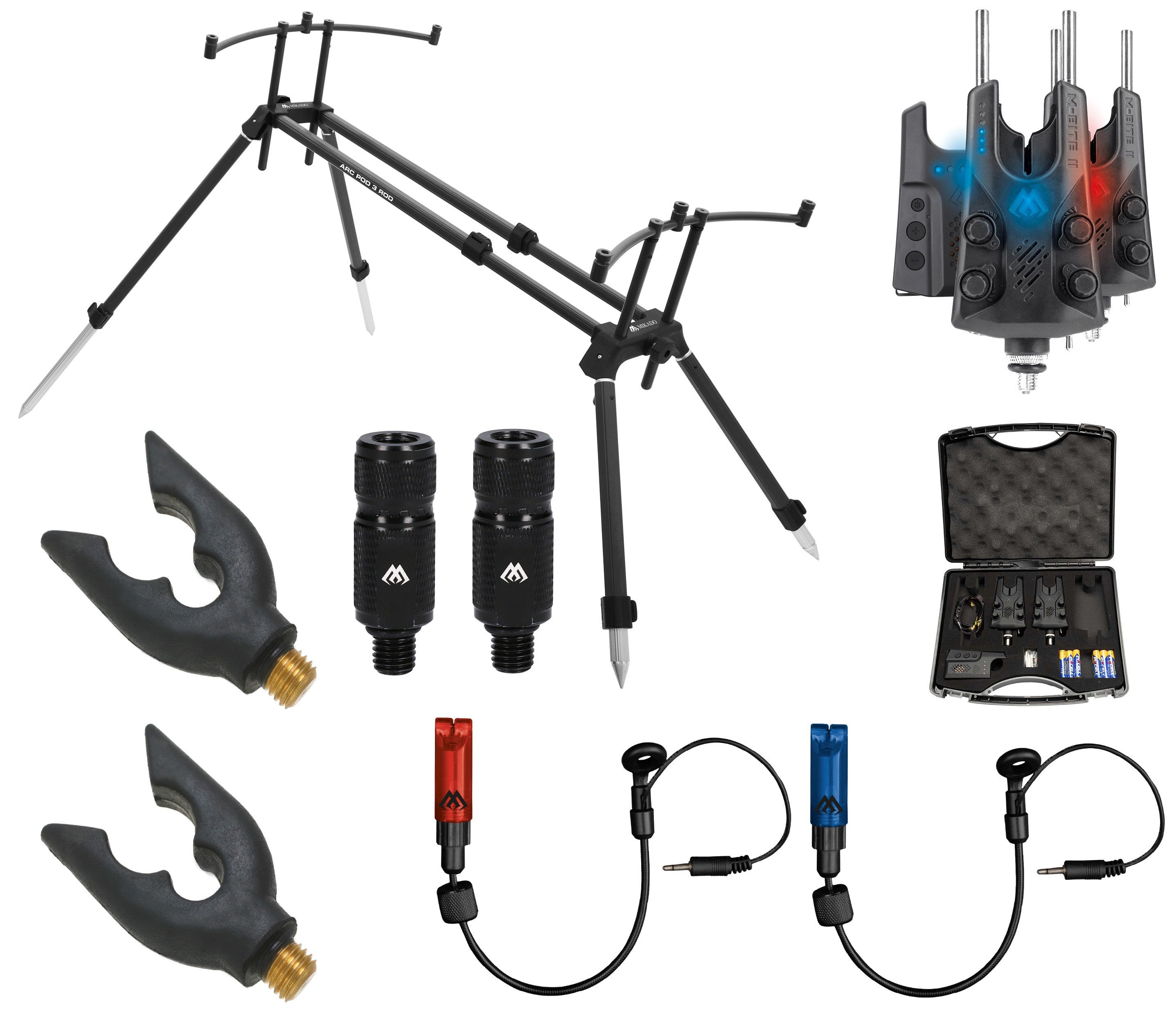 MIKADO Total Fishing Bissanzeiger Rod Pod Bissanzeiger Funk Set + Hänger + Adapter + Rutenauflagen, (11-St), Komplett Set zum sofortigem Angeln