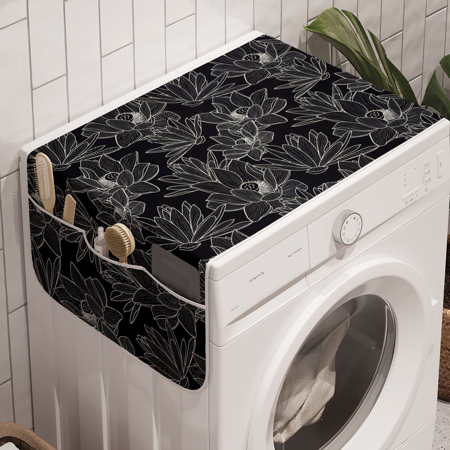 und für Trockner, Waschmaschine Anti-Rutsch-Stoffabdeckung Flower Badorganizer Lotus Drawing Abakuhaus Blumen