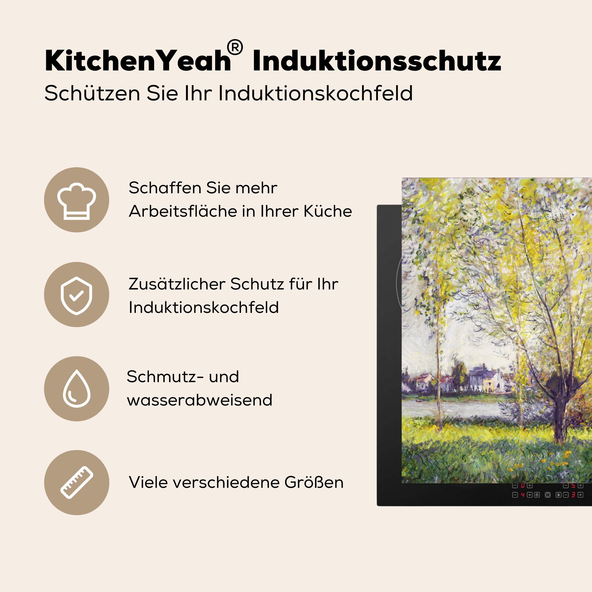 MuchoWow Herdblende-/Abdeckplatte Die Weiden cm, Monet, Arbeitsplatte Claude tlg), Vinyl, 78x78 (1 küche für Ceranfeldabdeckung, 