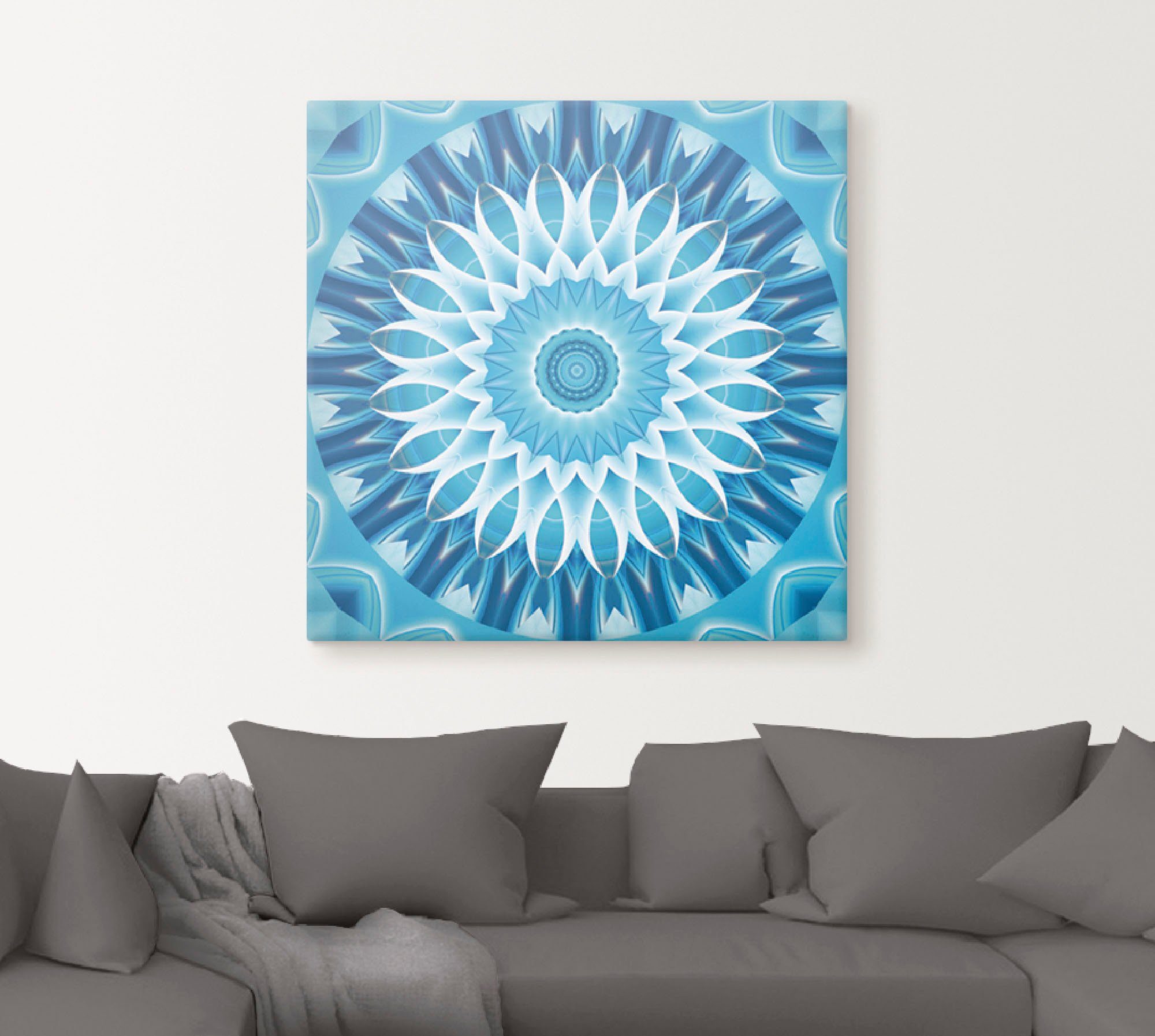 Artland Leinwandbild Mandala blau Blüte, Muster (1 St), auf Holzrahmen gespannt