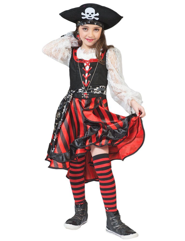Funny Fashion Piraten-Kostüm Seeräuberin Peppina Piratin Kinderkostüm Mädchen - Rot Schwarz