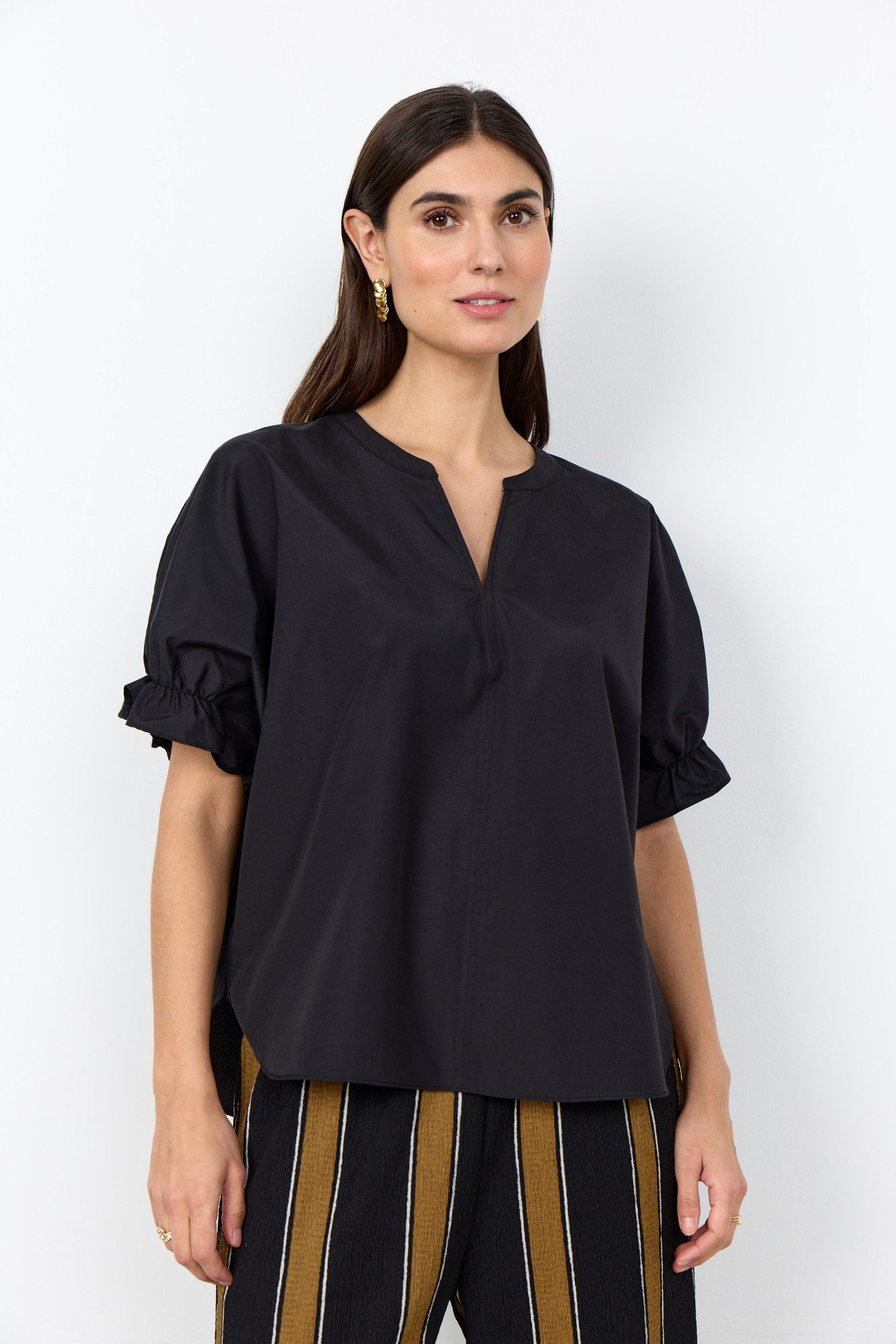 soyaconcept Langarmbluse SC-NETTI 125 - Kurzarmbluse mit Raffärmeln - Bluse Damen
