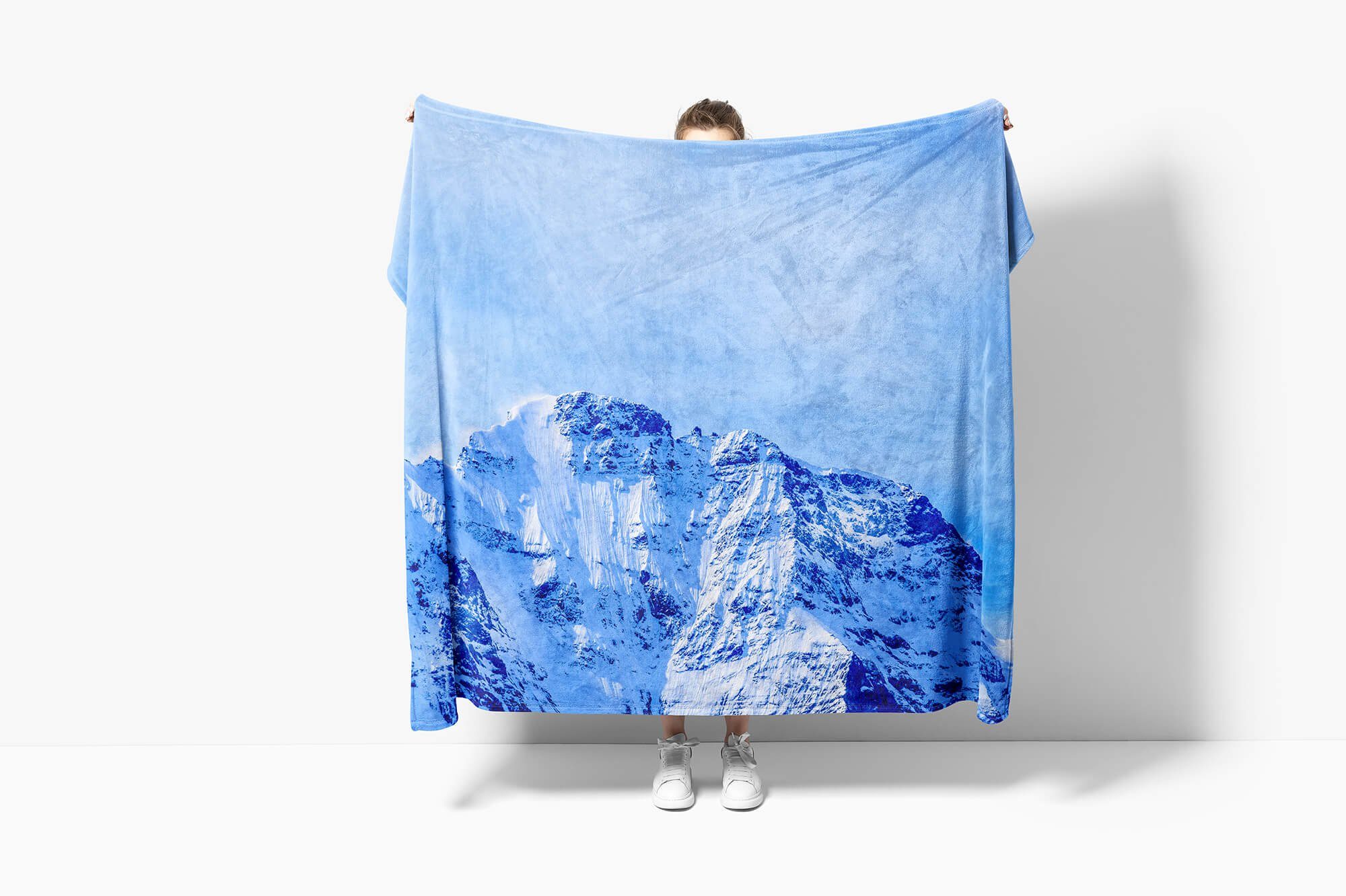 Handtuch (1-St), Baumwolle-Polyester-Mix Art Blau, Saunatuch Fotomotiv Kuscheldecke Handtuch mit Sinus Berge Schneegipfel Handtücher Strandhandtuch