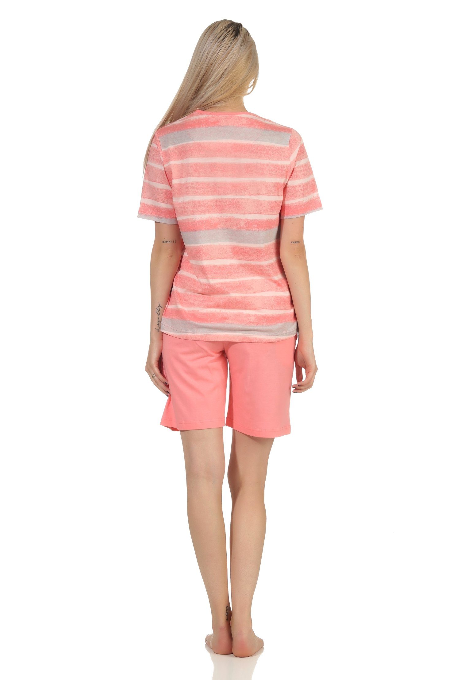 Look Streifen rosa farbenfrohen kurzarm Pyjama Normann ShortyPyjama Damen Schlafanzug im