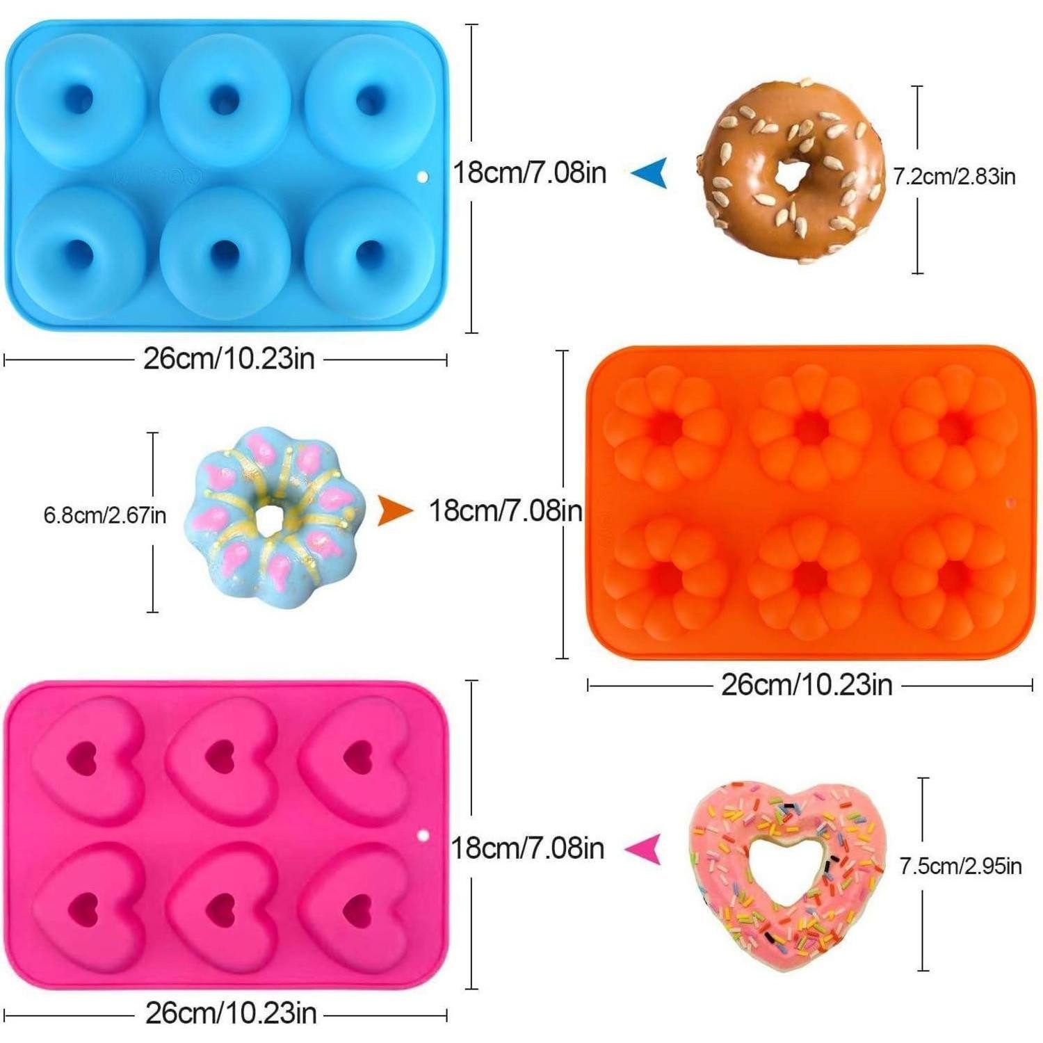 LuxusKollektion Donutform 3er Set Silikon Donut Backformen 6 Hohlräume Antihaft Hitzebeständig