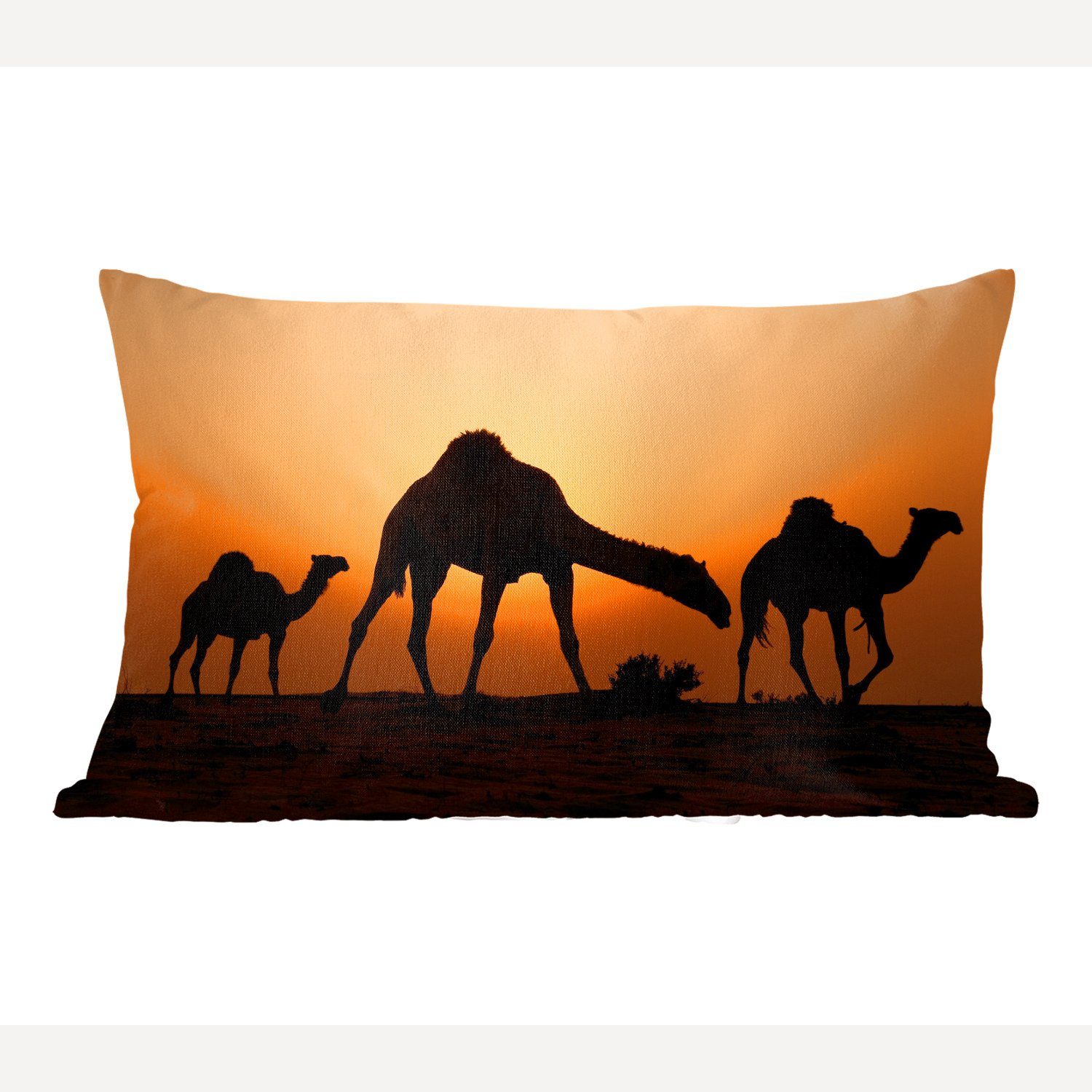 MuchoWow Dekokissen Silhouetten von Kamelen bei Sonnenuntergang, Wohzimmer Dekoration, Zierkissen, Dekokissen mit Füllung, Schlafzimmer