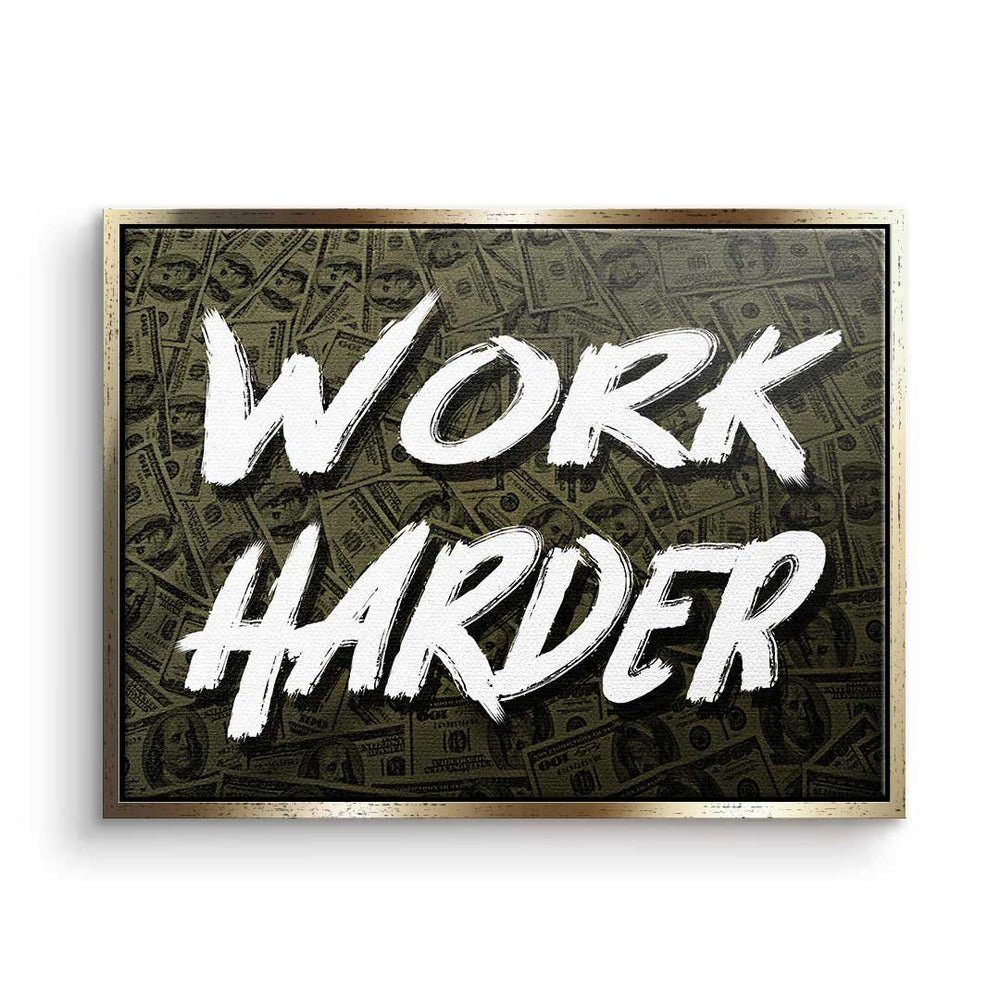 Work Money silberner Motivationsbild - Rahmen DOTCOMCANVAS® X Leinwandbild - Premium Harder - Leinwandbild, Erfolg