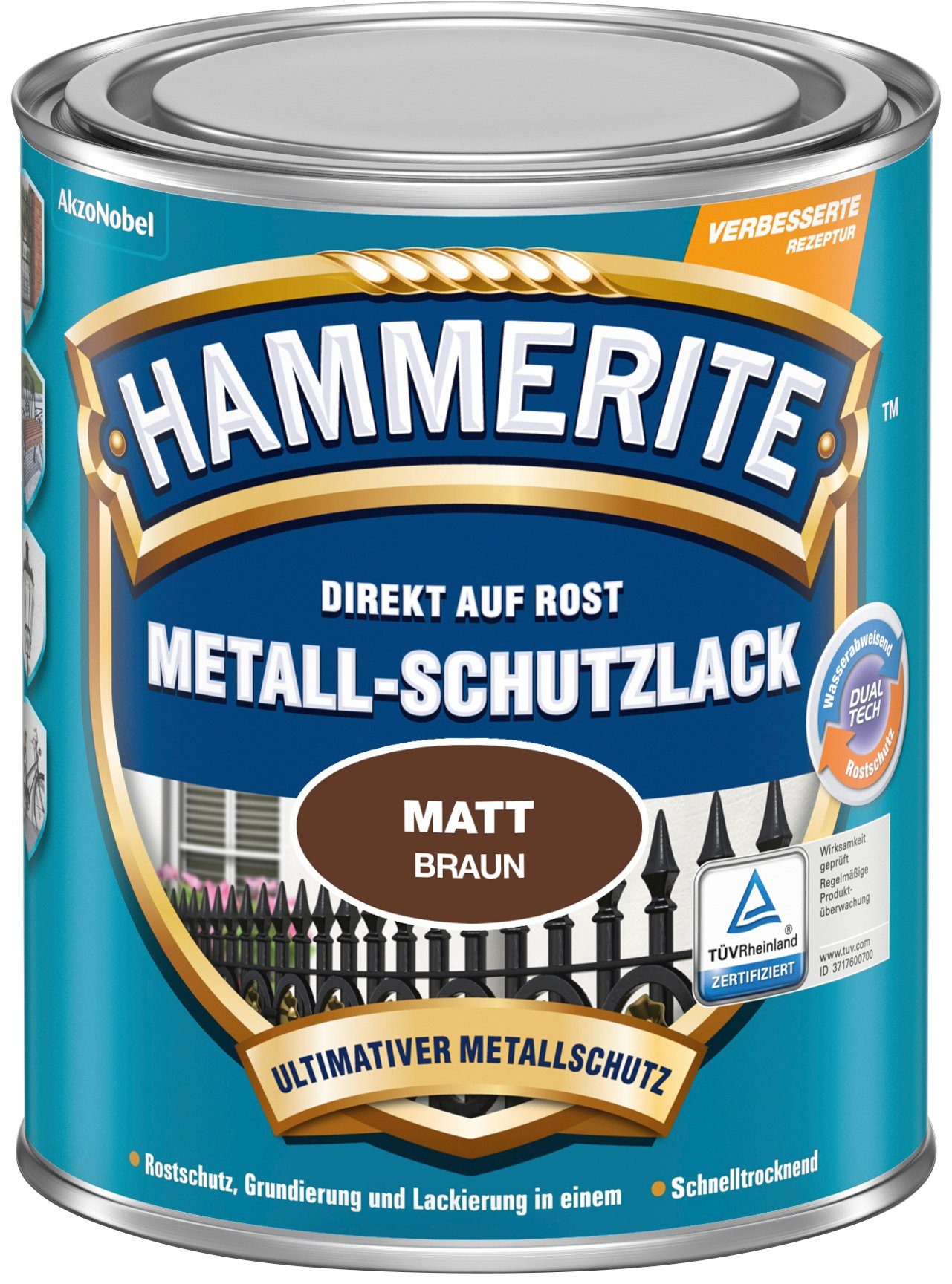 Hammerite  Metallschutzlack DIREKT AUF ROST, glänzend, 0,75 Liter Braun Matt