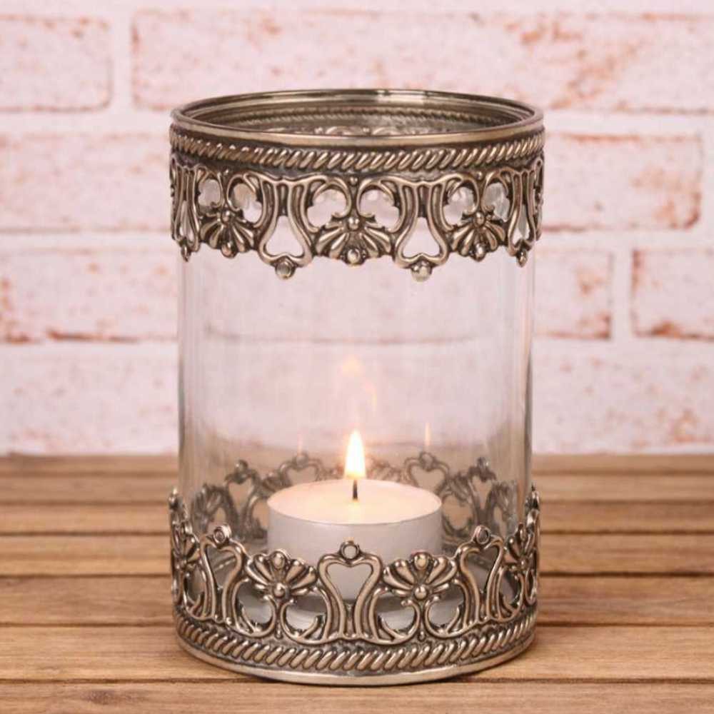 AltoBelli Kerzenhalter AltoBelli Teelichthalter AMALFI Glas mit Metall Verzierungen 10x15 cm