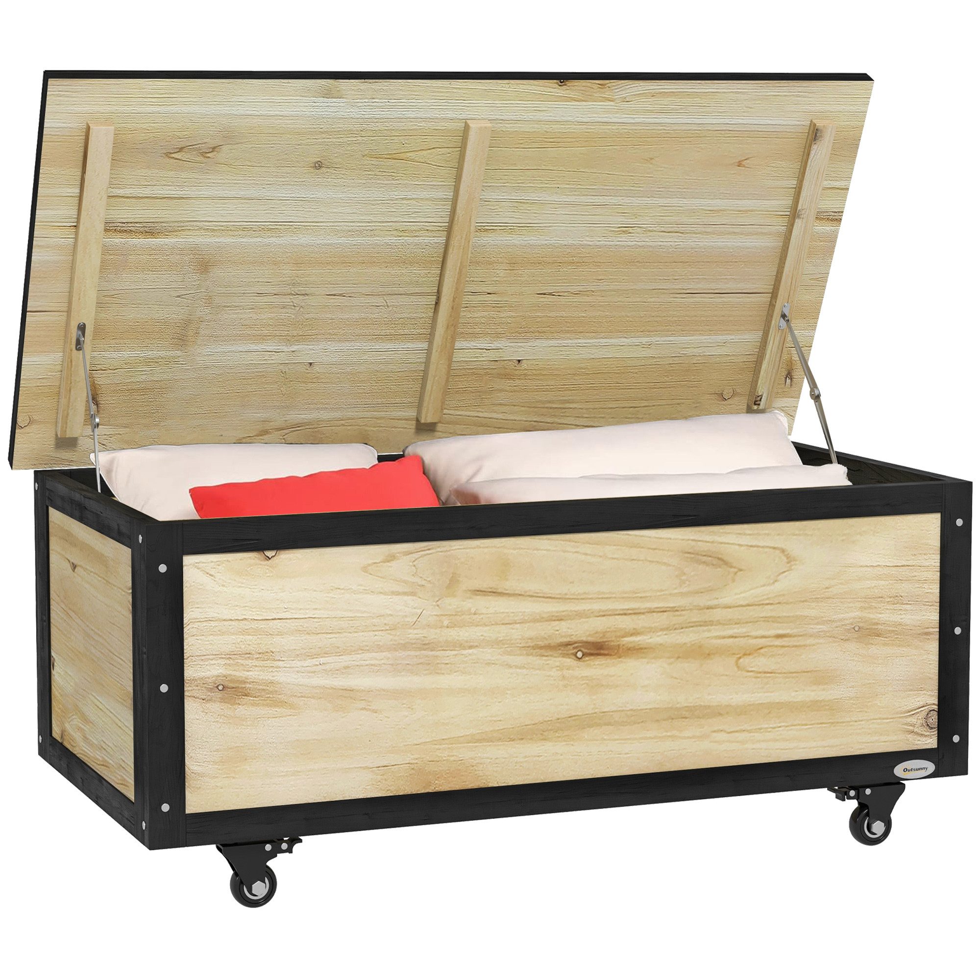 CHICFURN Gartenbox 100x50x43 cm, aus Holz 121L mit Rollen in Natur (Auflagenbox Aufbewahrungsbox, 1 St., Wetterbeständige Aufbewahrungskiste für Außenbereiche), Ideal für Kissen & Zubehör auf Balkon & Terrasse