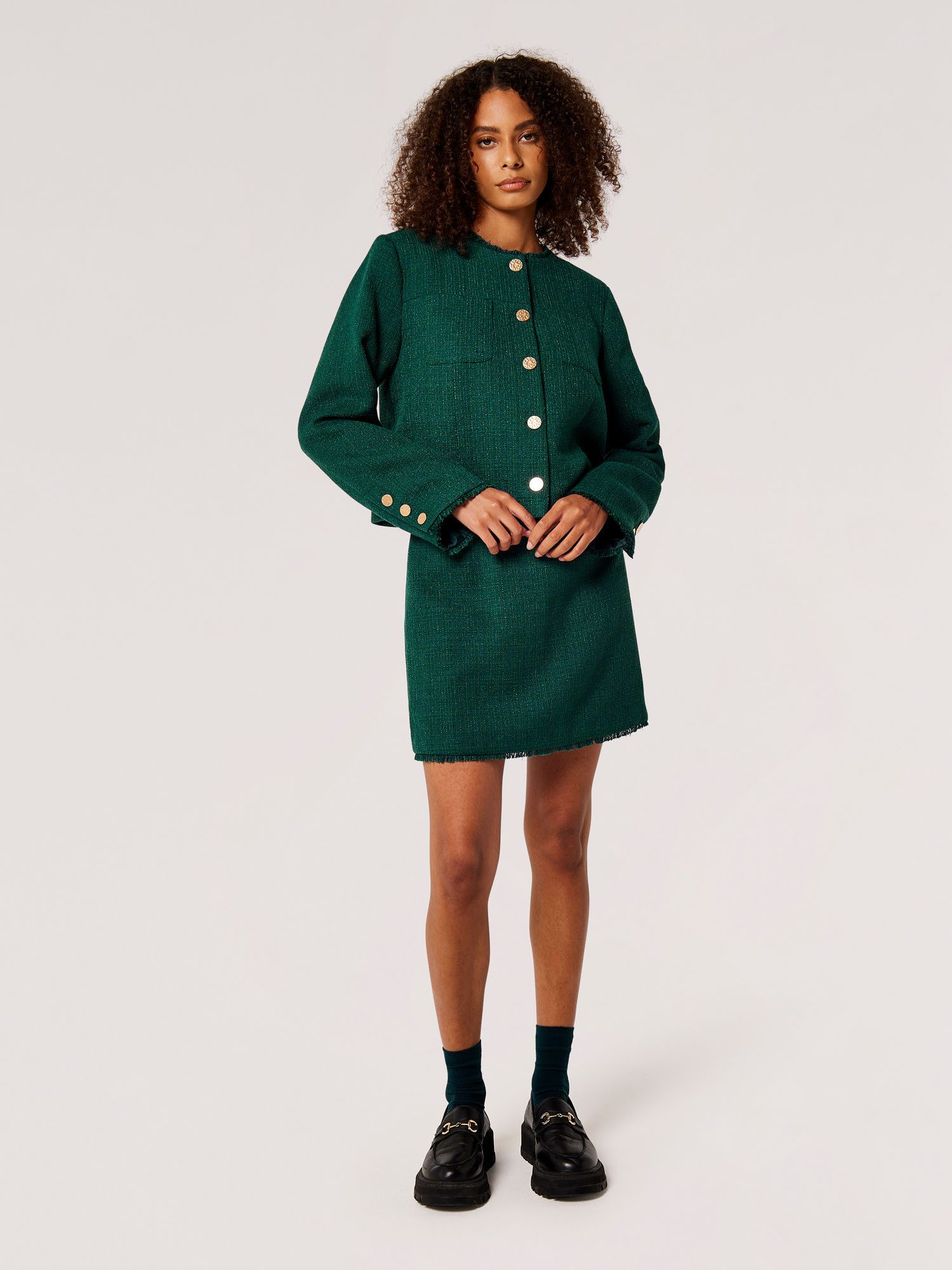 Apricot Bouclèjacke Kurzjacke aus Tweed mit Brusttaschen günstig online kaufen