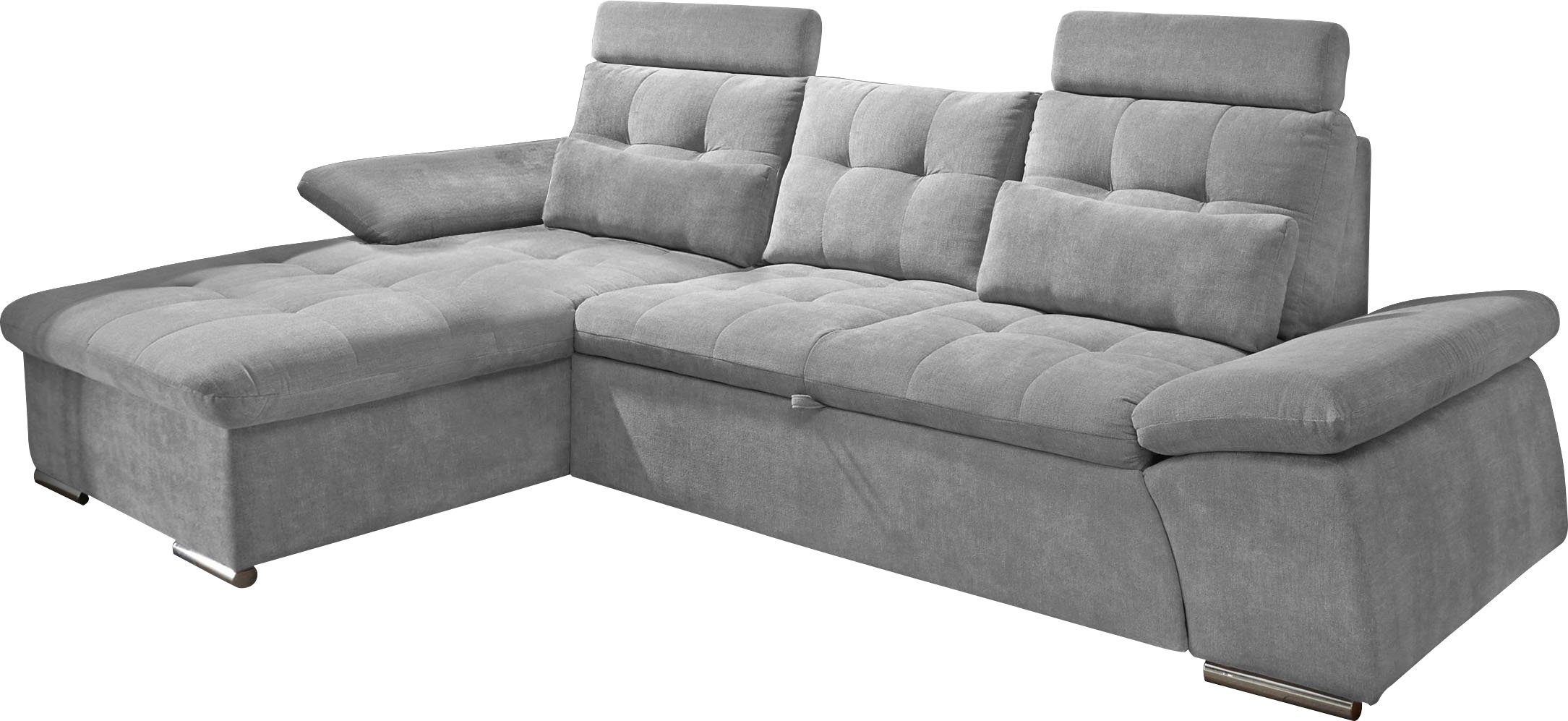 ED EXCITING DESIGN Ecksofa Nalo L-Form, mit Bettfunktion, Armteilverstellung, Kopfstützen & 2 Nierenkissen