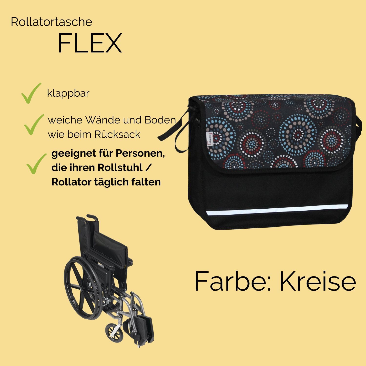 Seniori Aufbewahrungstasche SENIORI Rollator / Rollstuhl Tasche Rollatortasche Rollstuhltasche, 1F. Kreise - Flex – Bild 5 von 5