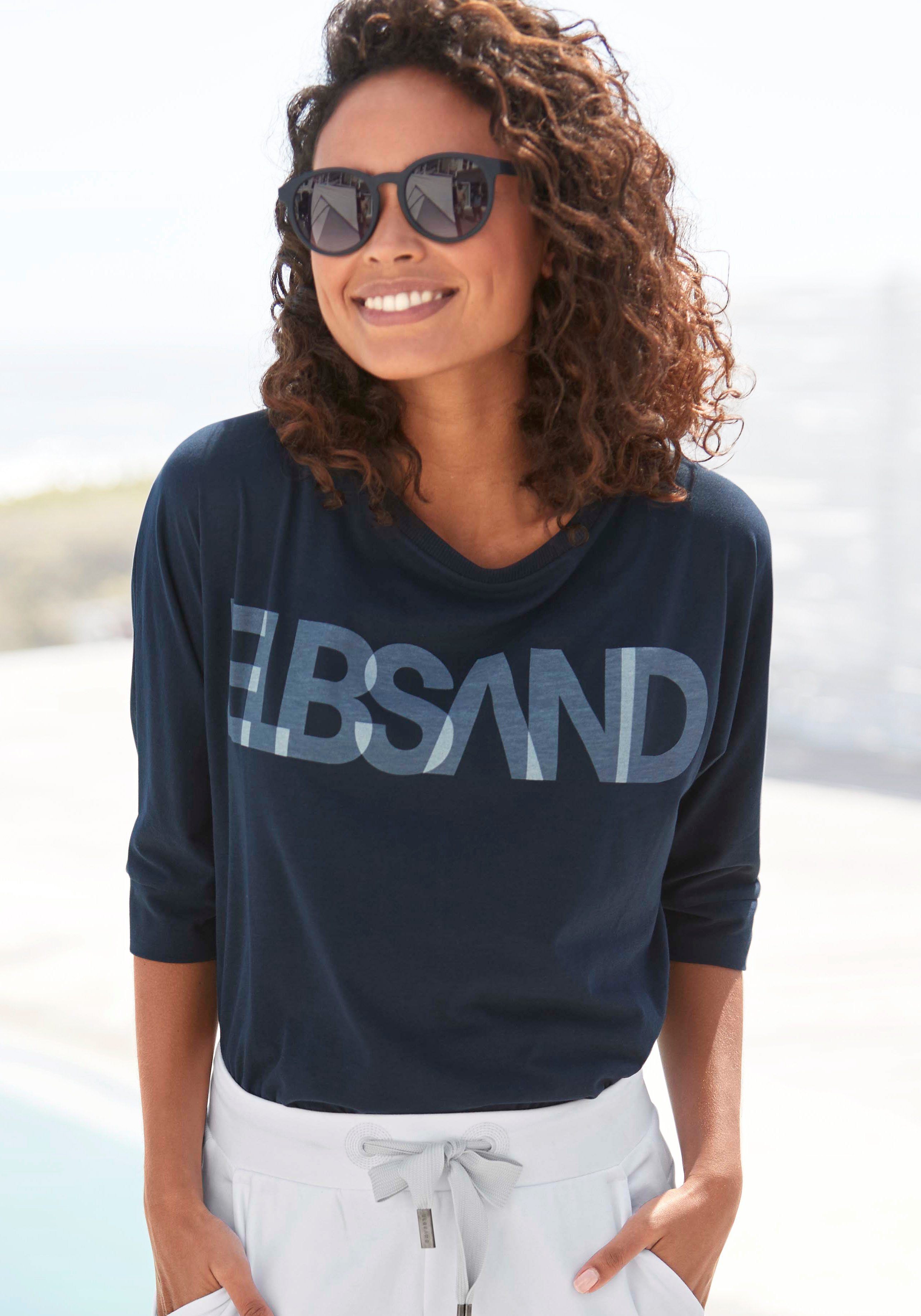 Elbsand 3/4-Arm-Shirt mit Logodruck, Baumwoll-Mix, lockere Passform coldwater