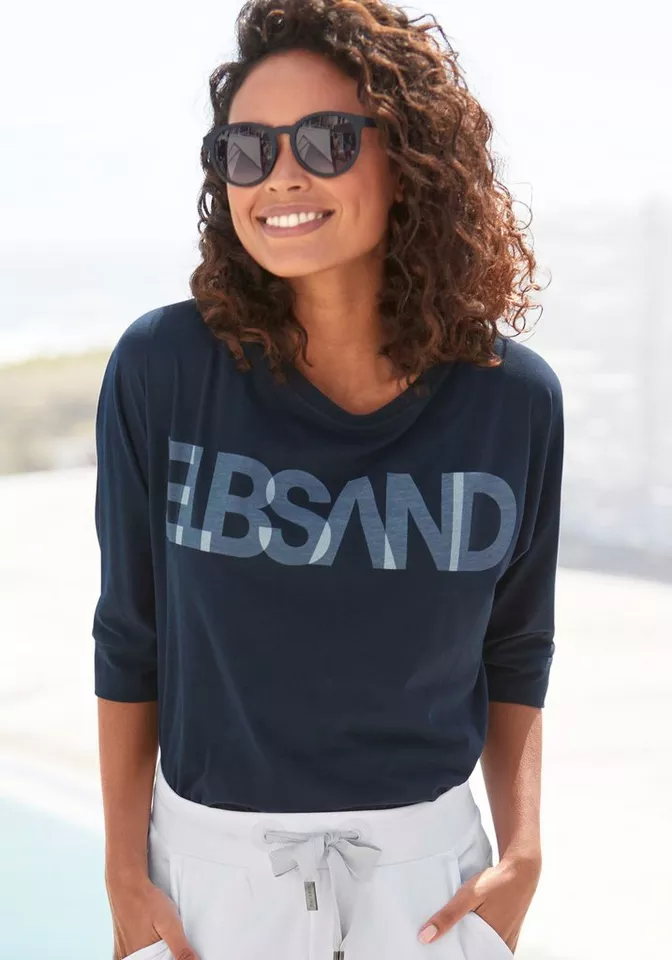 Elbsand 3/4-Arm-Shirt Irja mit Logodruck, Baumwoll-Mix, lockere Passform