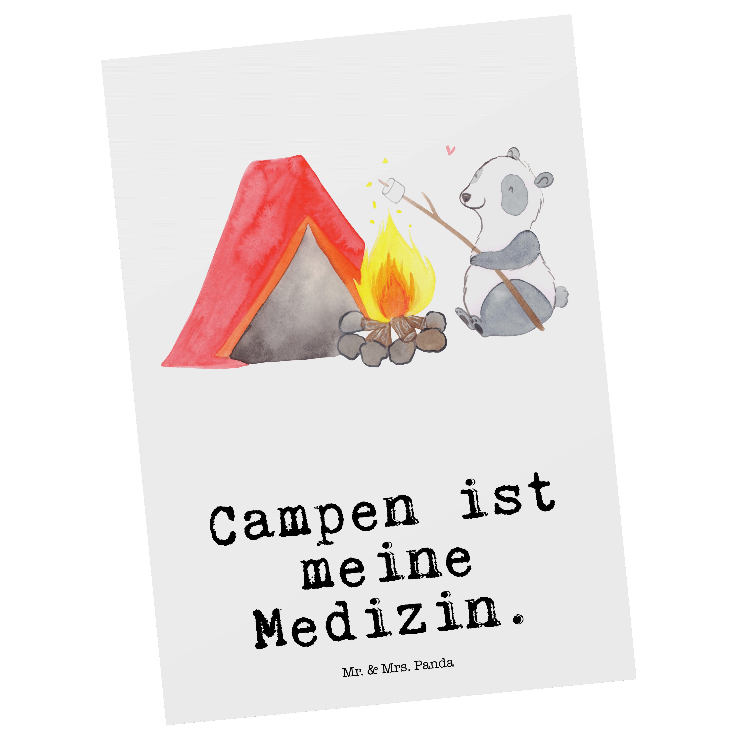 Mr. & Mrs. Panda Postkarte Panda Campen Medizin - Weiß - Geschenk, Camping, Geschenkkarte, Ansic