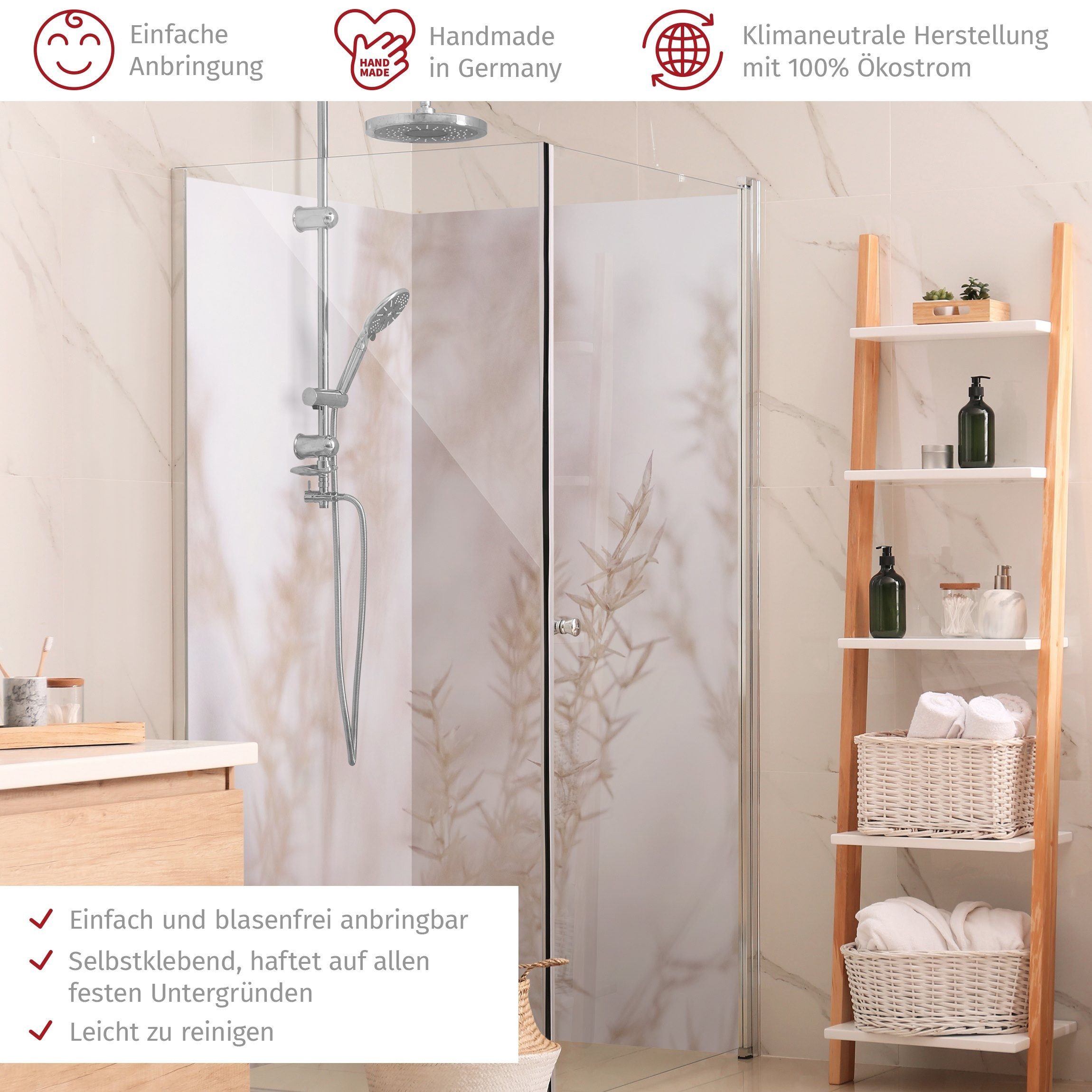 Thumbnail - Bilderdepot24 Badrückwand Landhaus beige Duschrückwand ohne Bohren Dusche Floral, (2-tlg., Hart-Folie Smart matt 0,35 mm...