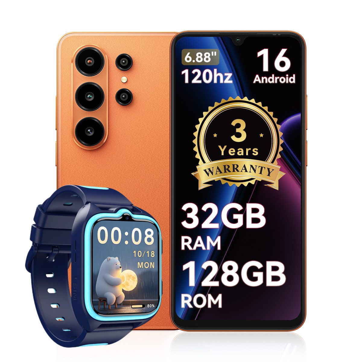 blackview Blackview WAVE 10 (32+128) Android 16 120HZ R50-Uhr Smartphone (6.8 Zoll, 32 MP Kamera)