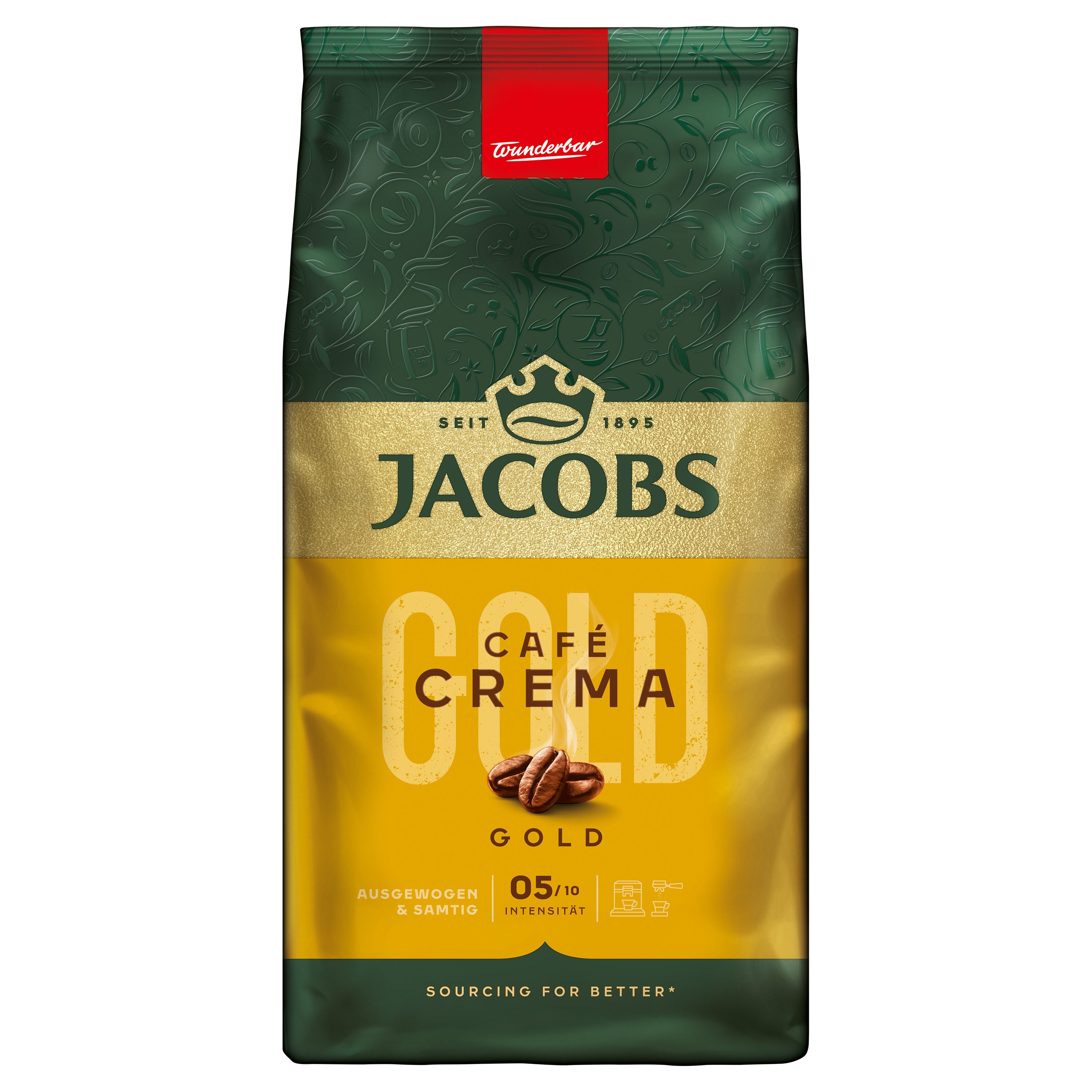 JACOBS Kaffee Kaffeebohnen Expertenröstung Café Crema Gold ganze Bohnen 4 x 1 kg, (Packung, 4er Pack)